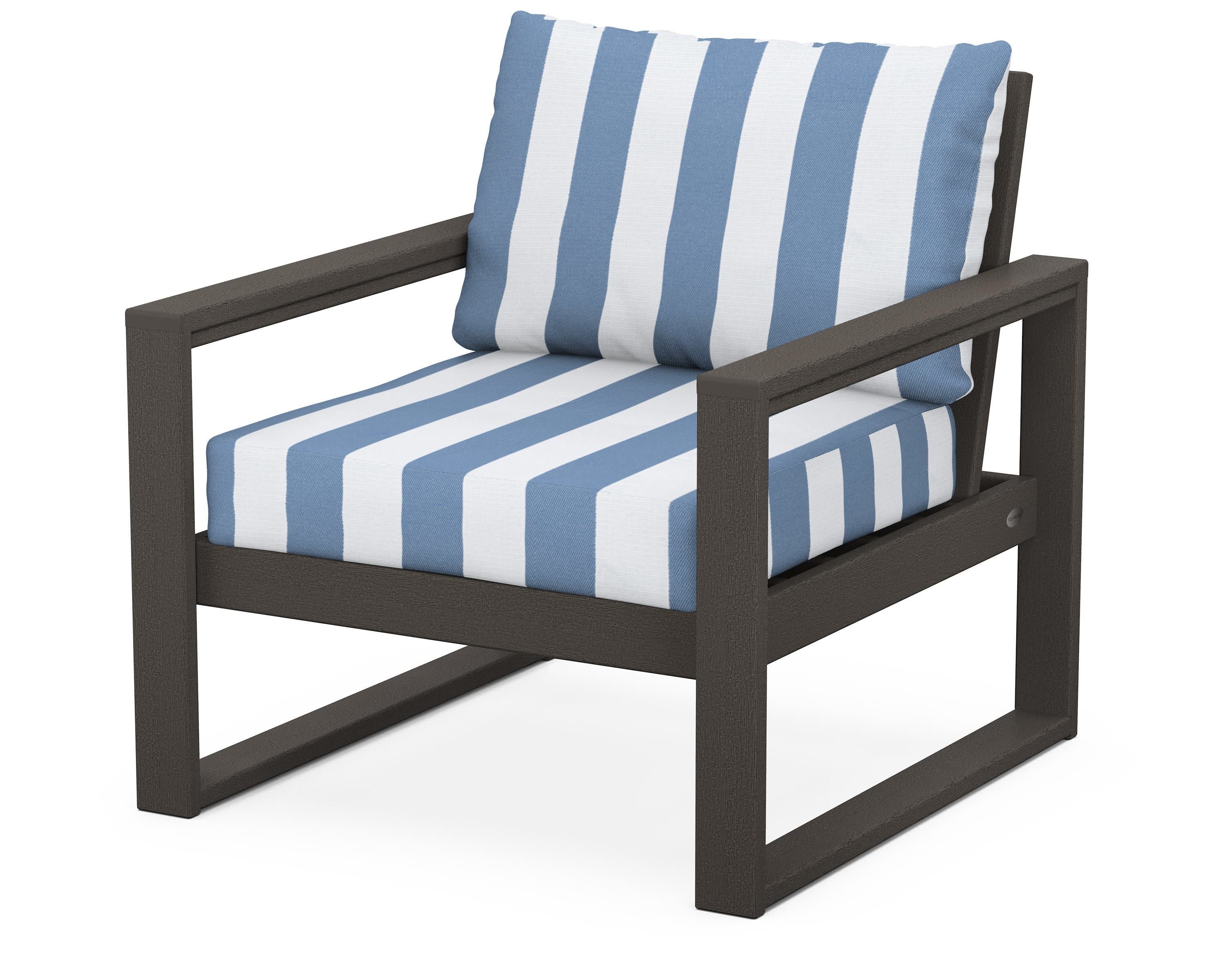 EDGE Club Chair in Vintage Coffee / Cabana Stripe Sky Blue