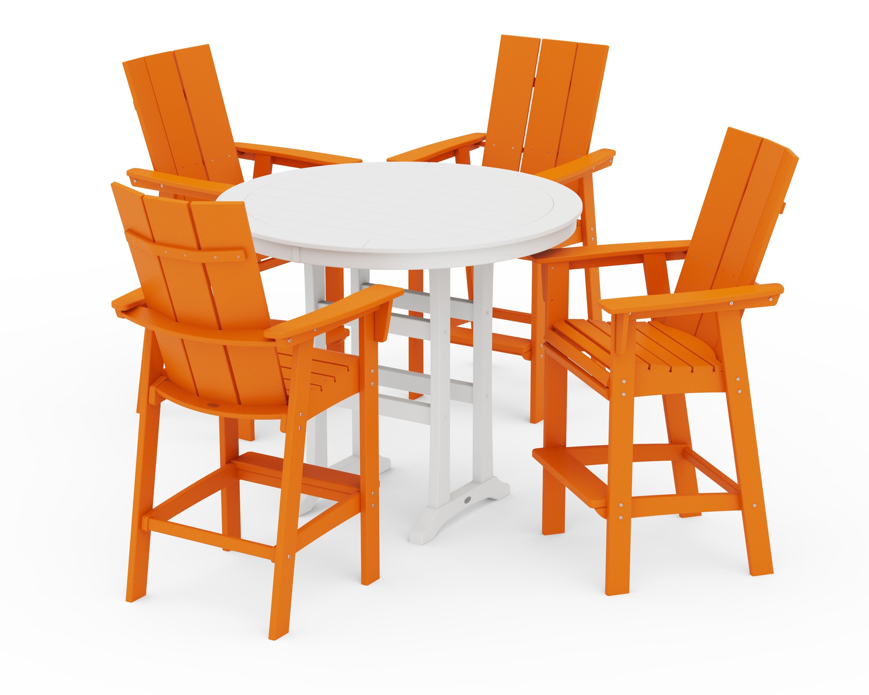 Modern Curveback Adirondack 5-Piece Nautical Trestle Bar Set in Tangerine / White