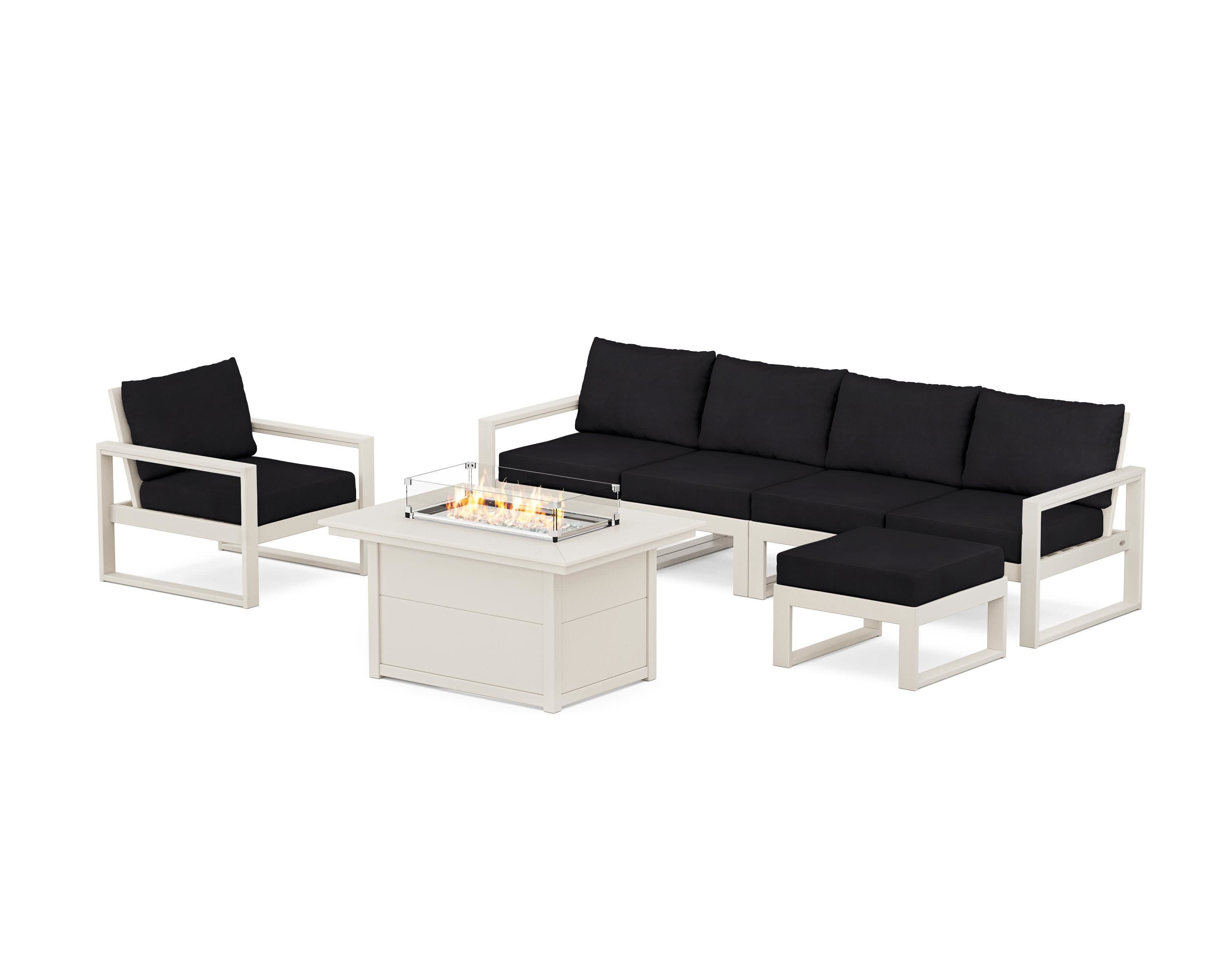 EDGE Sectional Lounge and Fire Pit Set in Sand / Midnight Linen