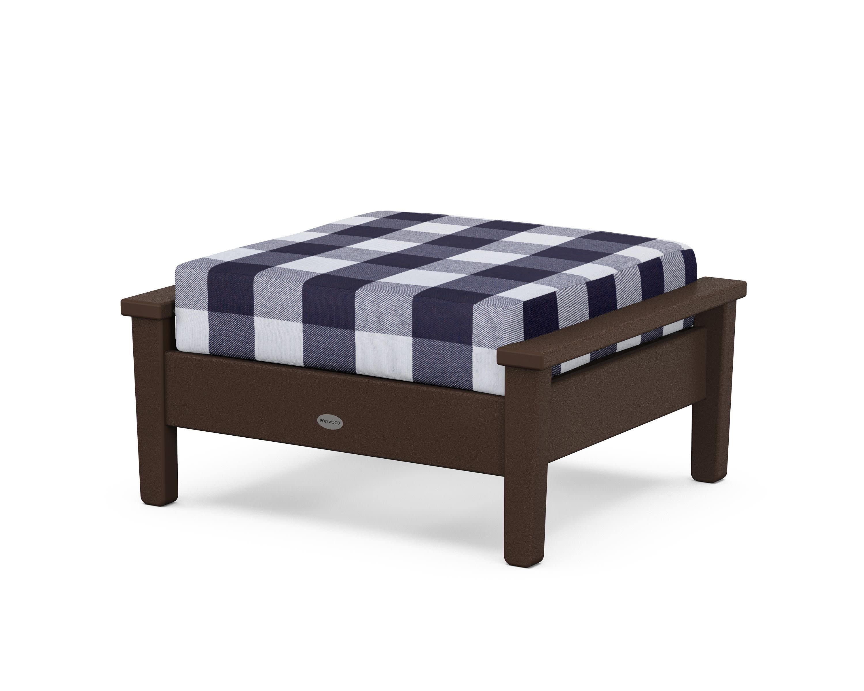 Prescott Deep Seating Ottoman in Mahogany / Buffalo Plaid Navy