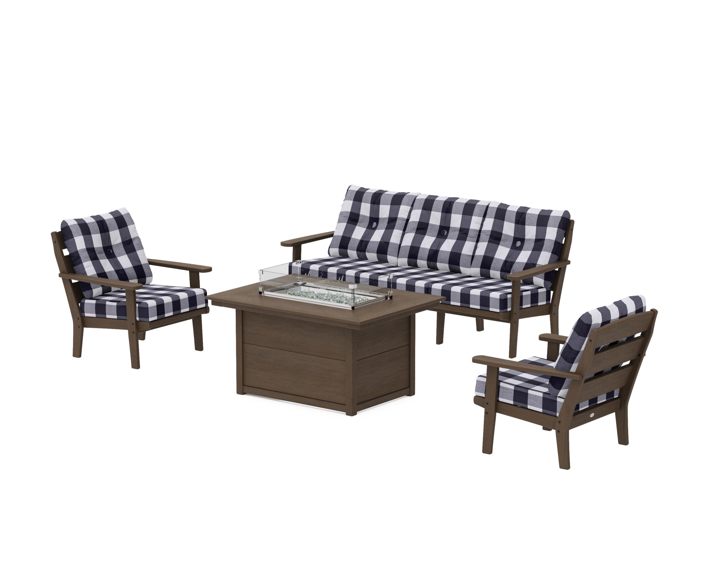 Lakeside Deep Seating Fire Pit Table Set in Kona / Buffalo Plaid Navy