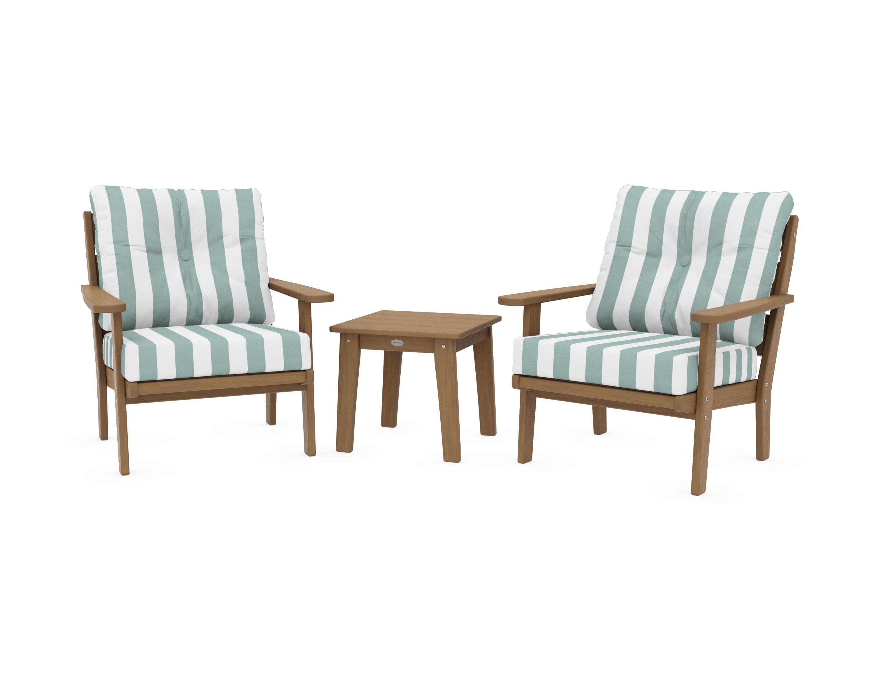 Lakeside 3-Piece Deep Seating Chair Set in Natural / Cabana Stripe Glacier Spa