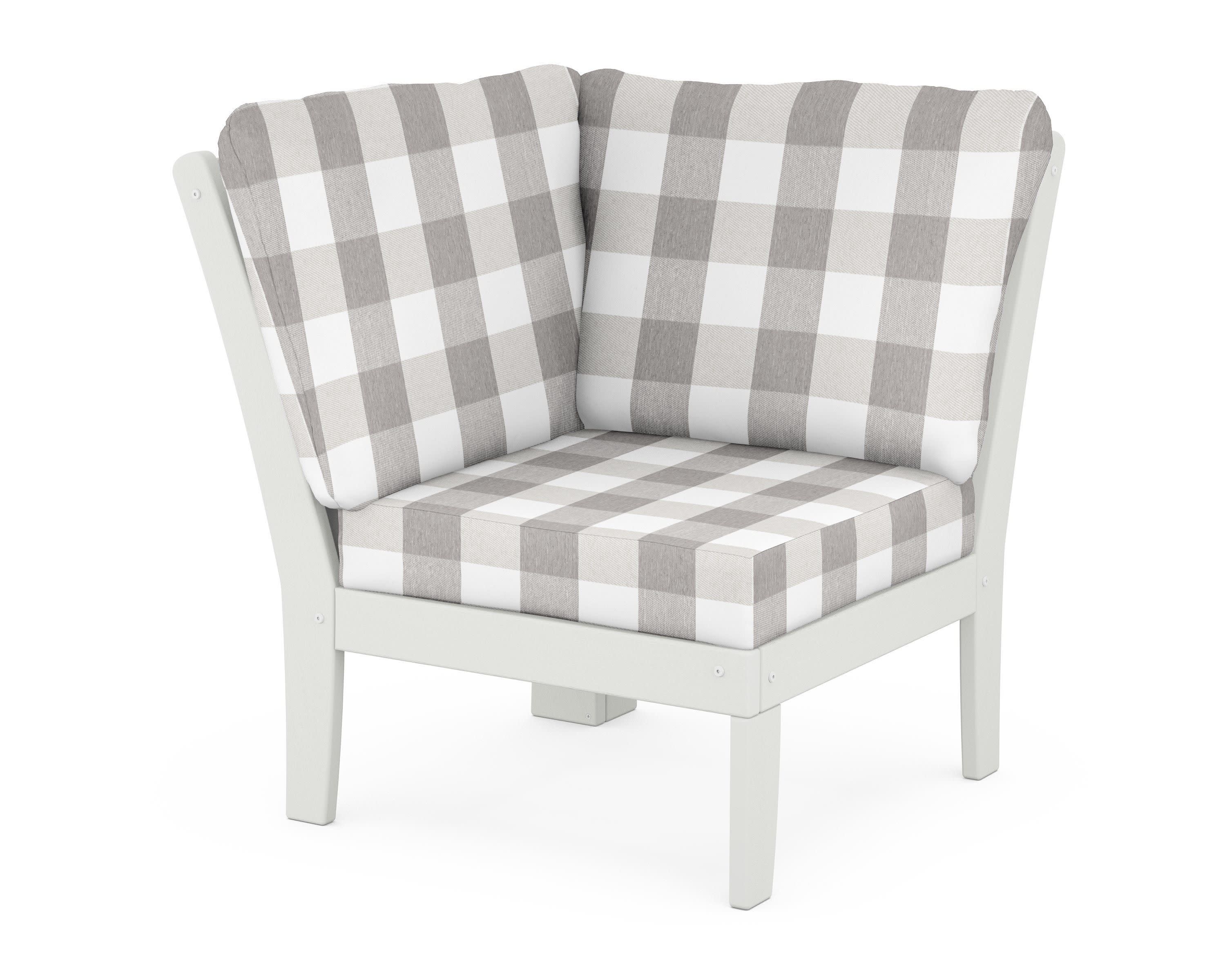 Braxton Modular Corner Chair in Vintage White / Buffalo Plaid Grey Mist