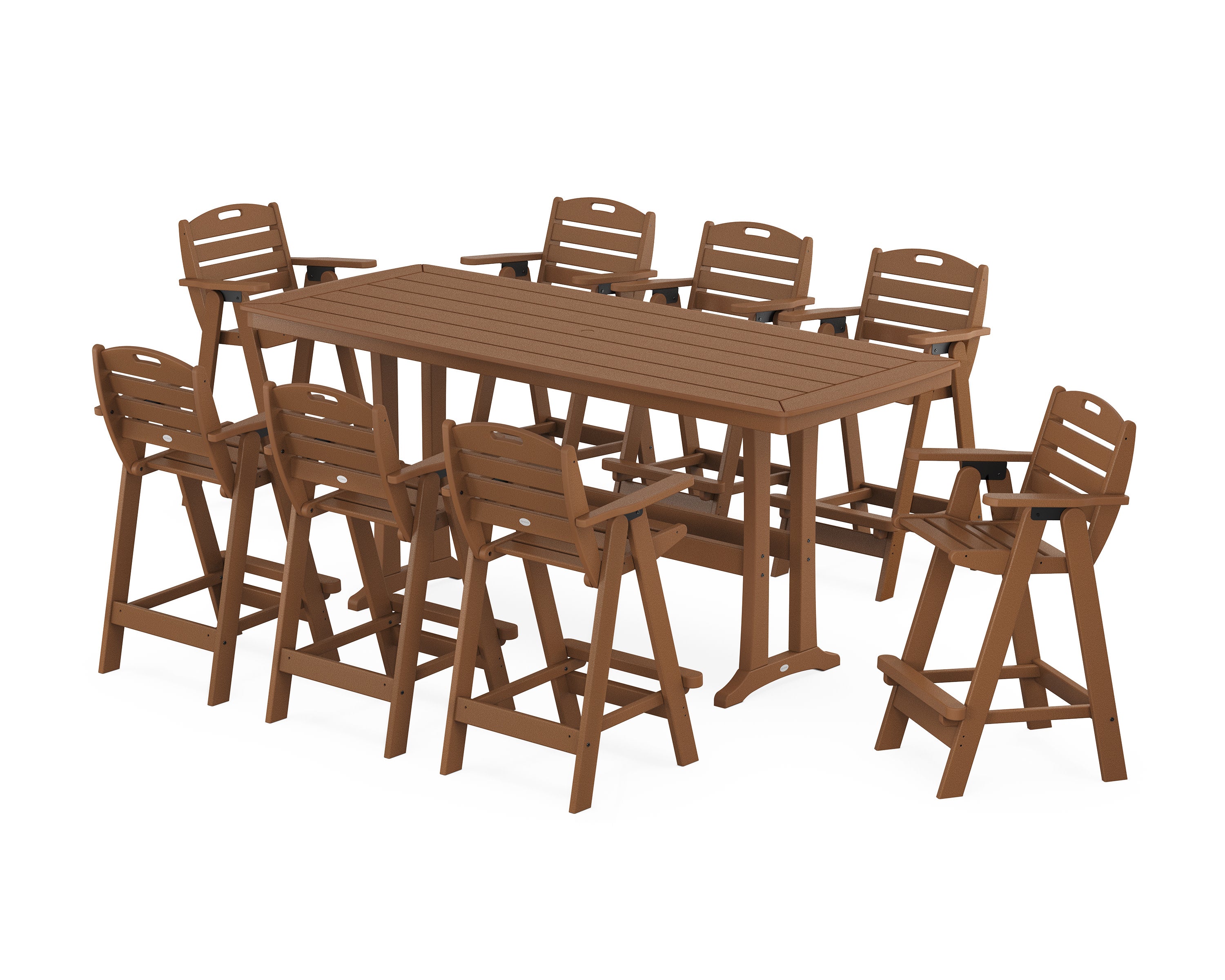 Nautical 9-Piece Bar Set with Trestle Legs in Teak