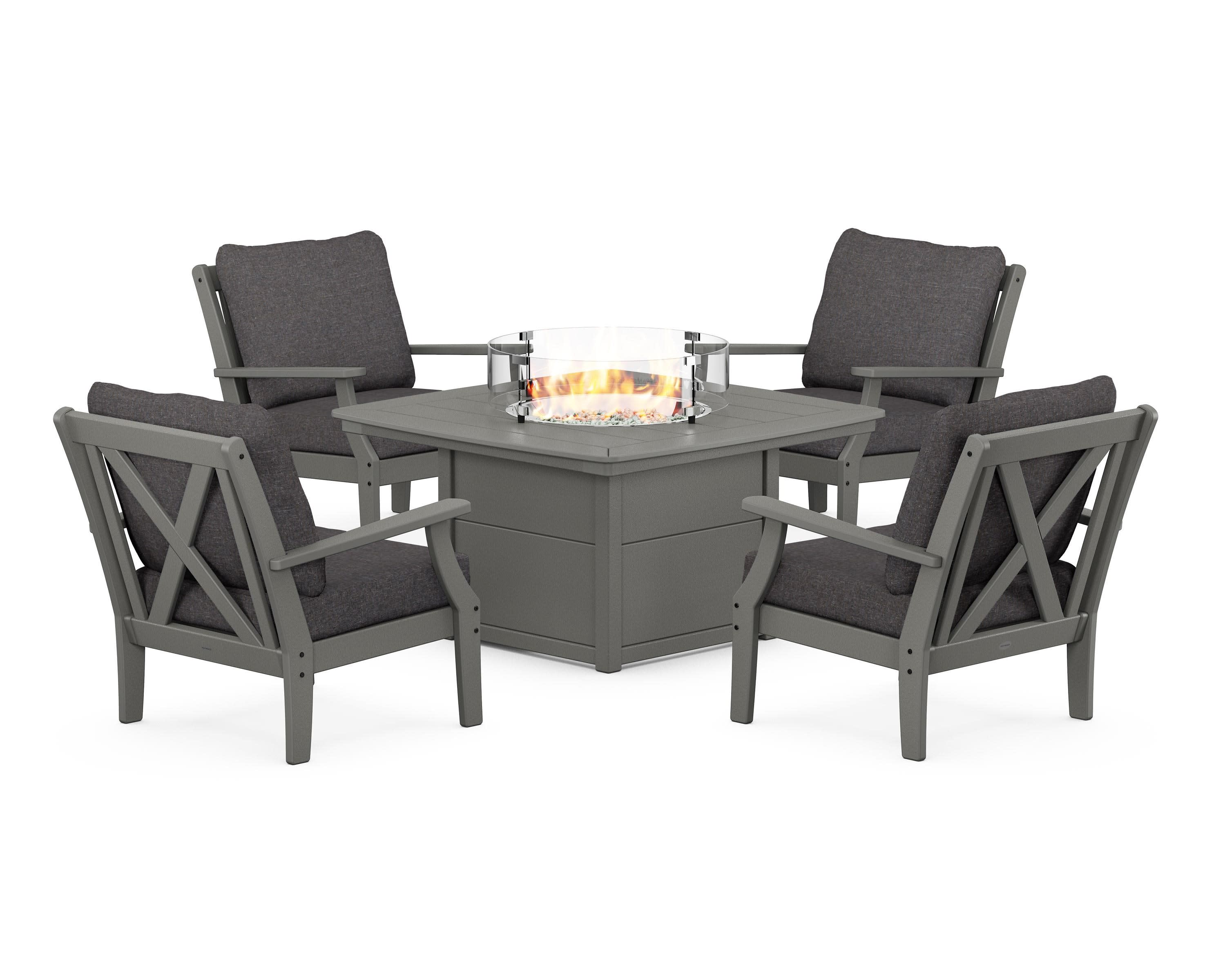 Braxton 5-Piece Deep Seating Conversation Set with Fire Pit Table in Slate Grey / Ash Charcoal