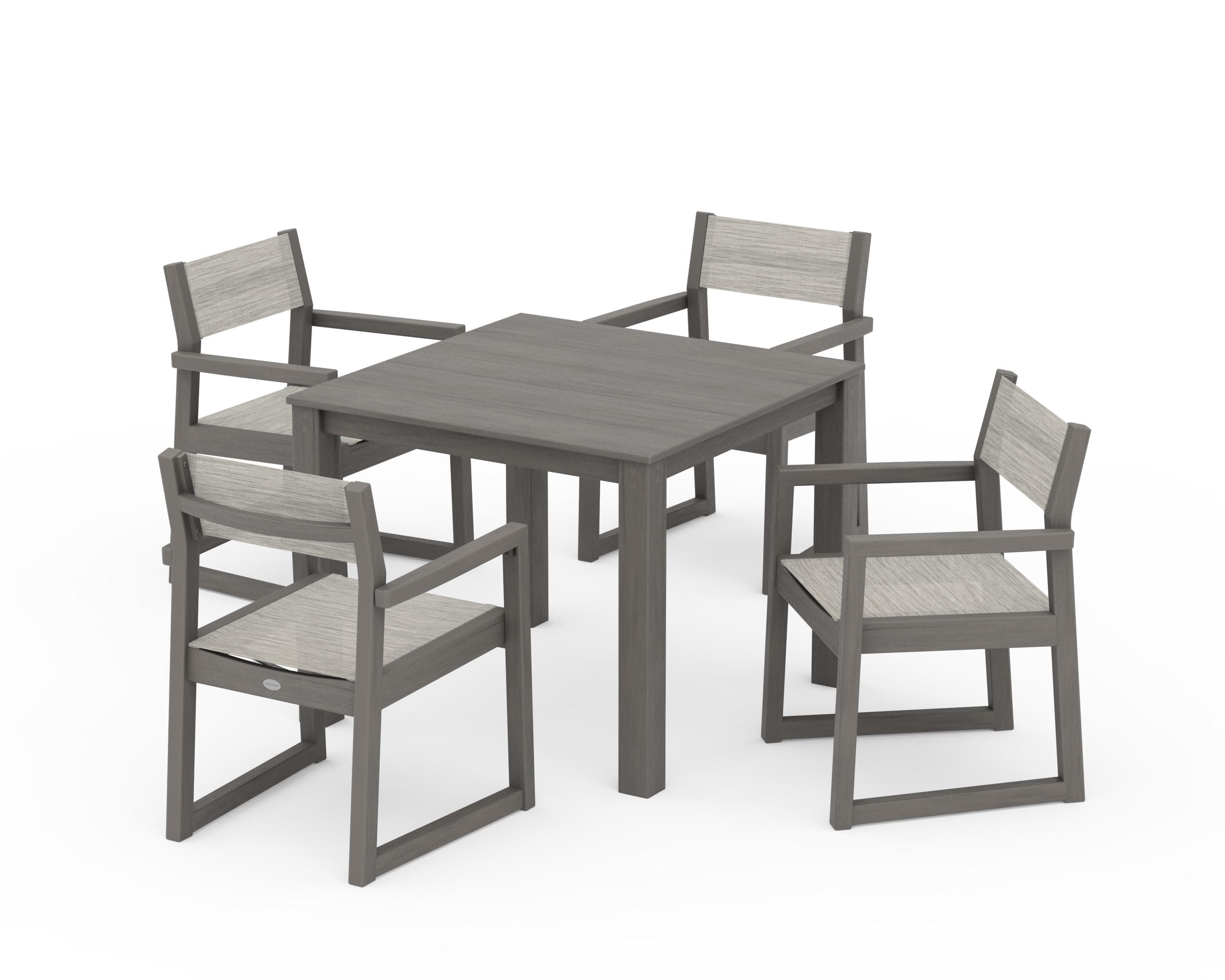 EDGE Sling Arm Chair 5-Piece Parsons Dining Set in Driftwood / Birch Sling