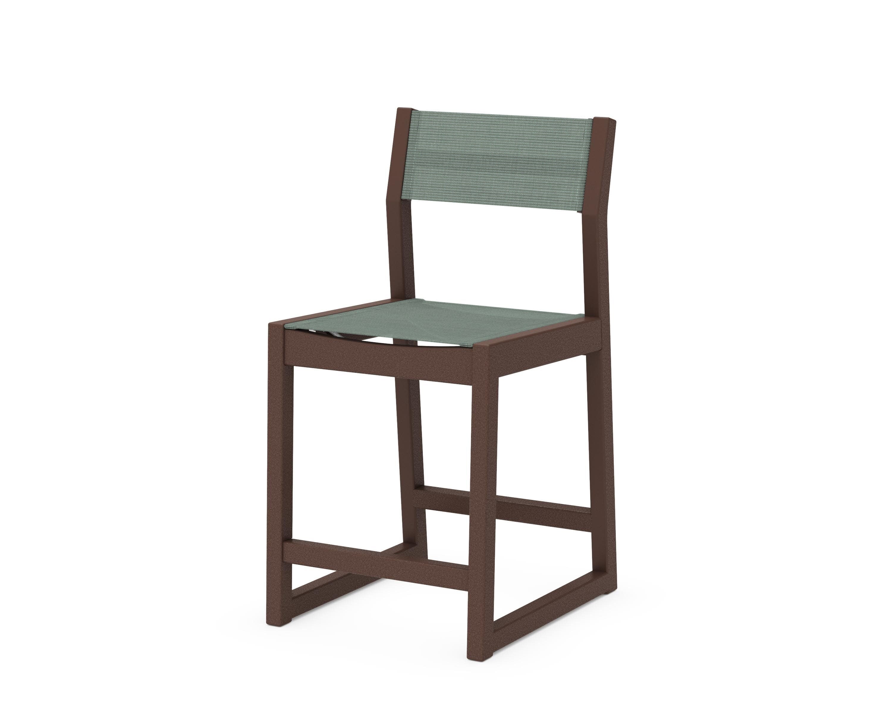 EDGE Sling Counter Side Chair in Mahogany / Dupioni Sea Mist Sling