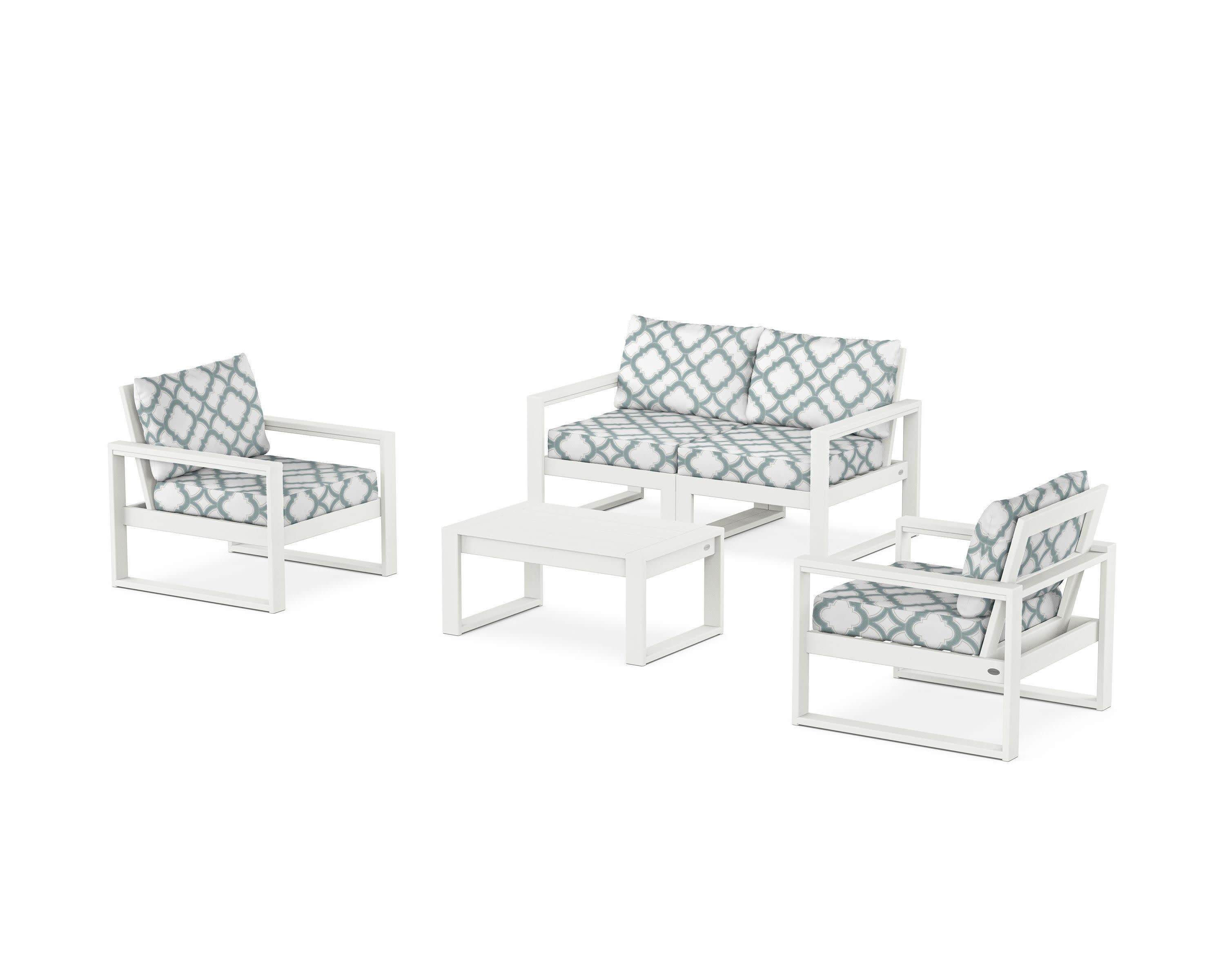EDGE Sectional 4-Piece Deep Seating Set with Loveseat in Vintage White / Trellis Glacier Spa