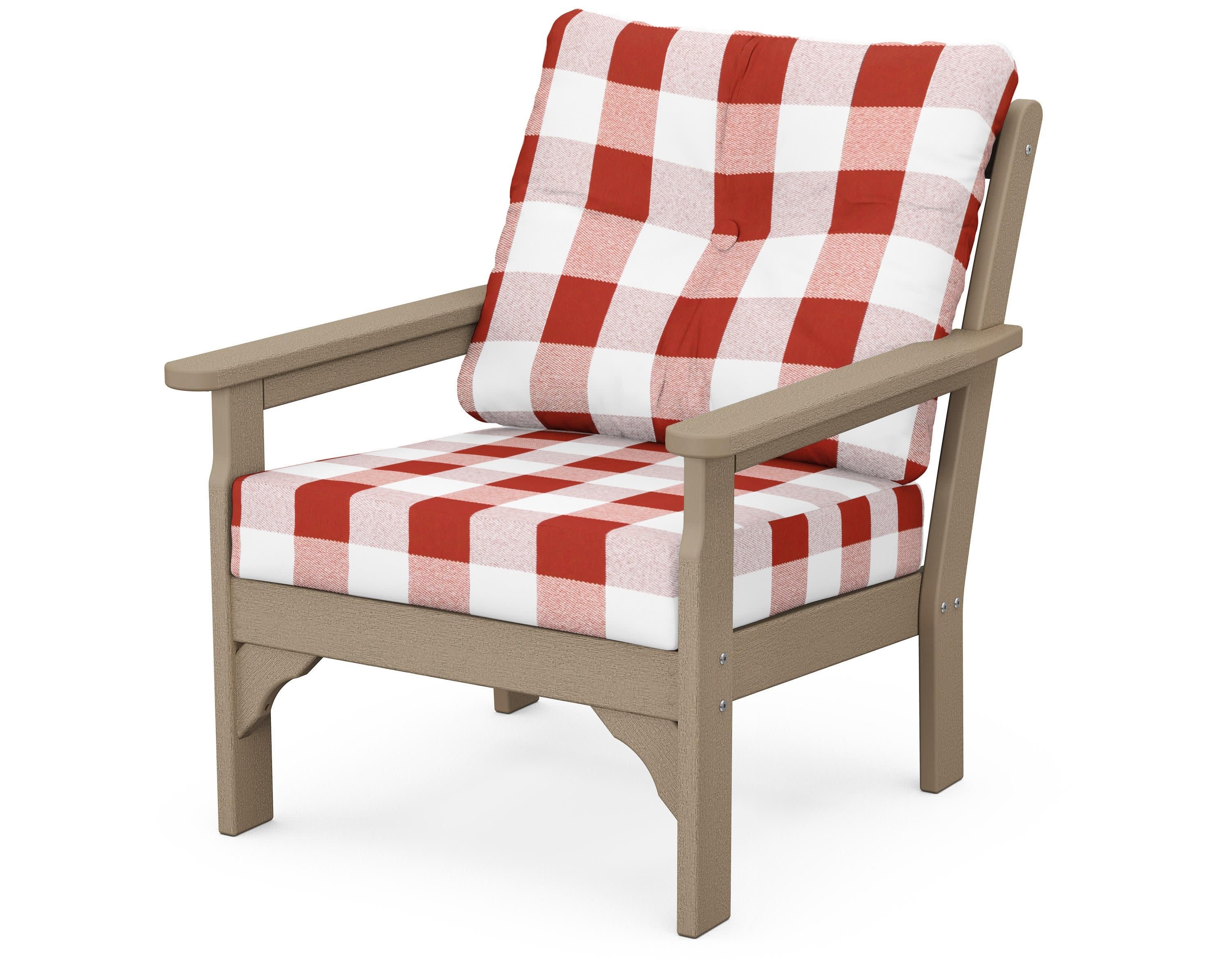 Vineyard Deep Seating Chair in Vintage Sahara / Buffalo Plaid Crimson