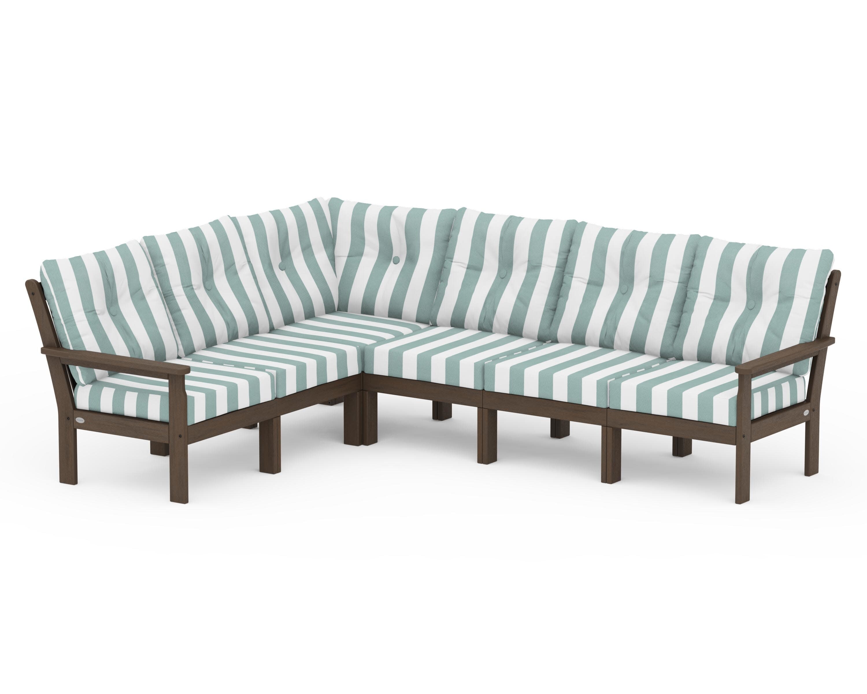 Vineyard 6-Piece Sectional in Kona / Cabana Stripe Glacier Spa