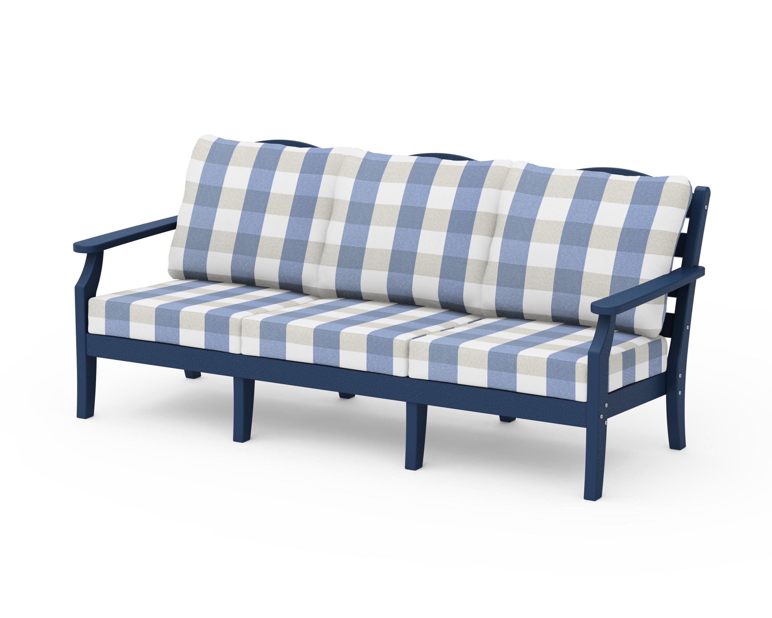 Savannah Deep Seating Sofa in Navy / Buffalo Plaid Sky Blue