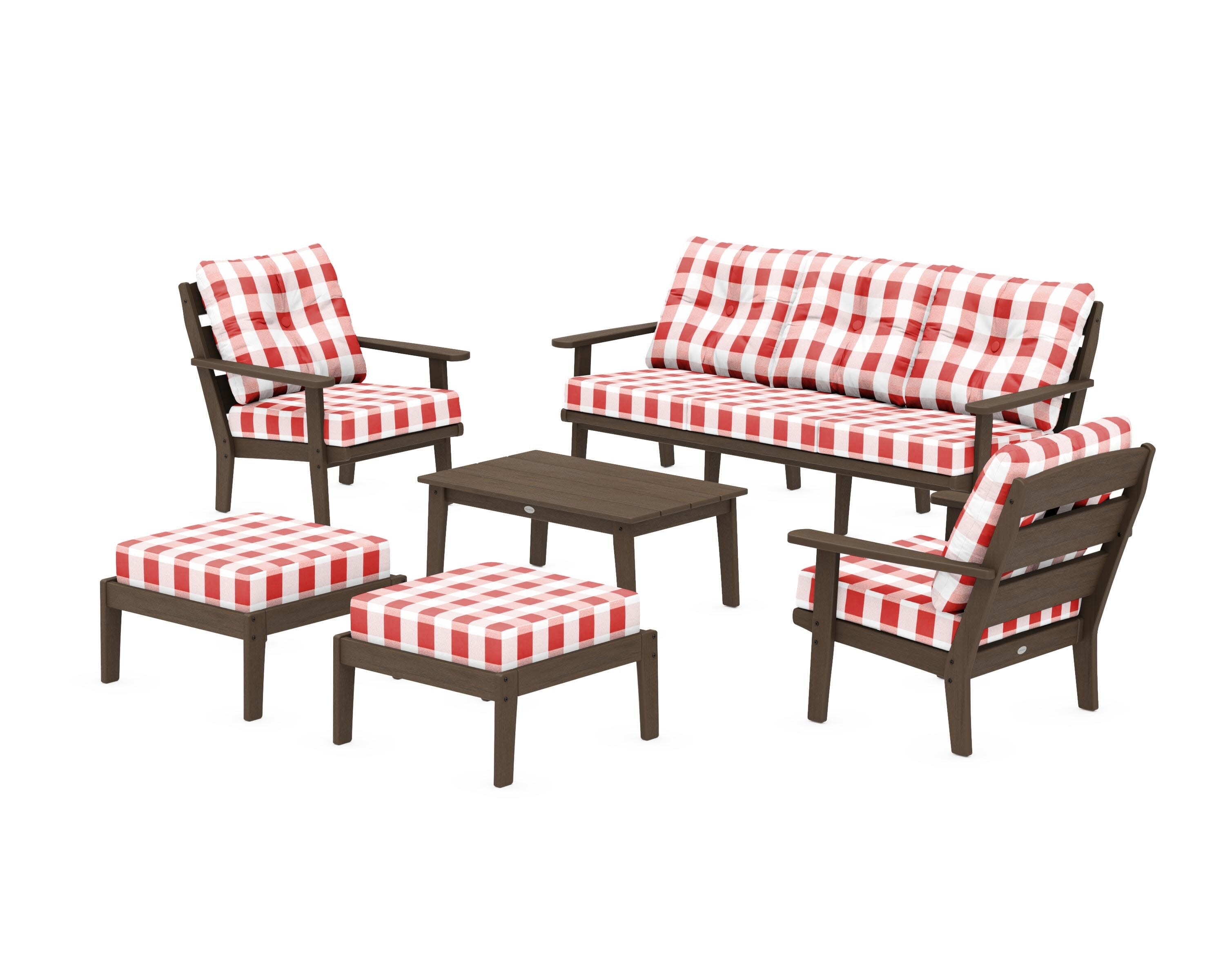 Lakeside 6-Piece Lounge Sofa Set in Kona / Buffalo Plaid Crimson