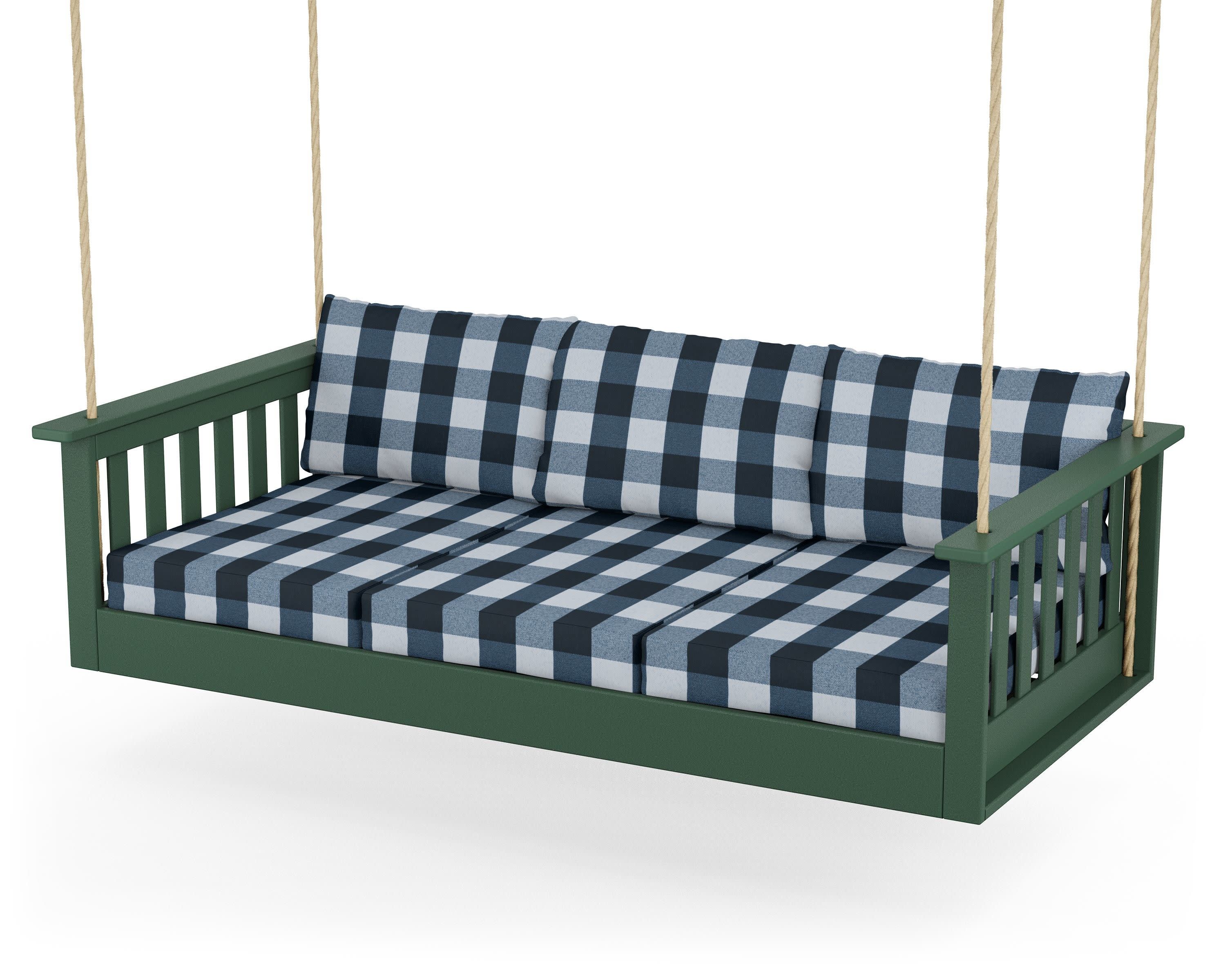 Vineyard Daybed Swing in Green / Buffalo Plaid Marine Indigo