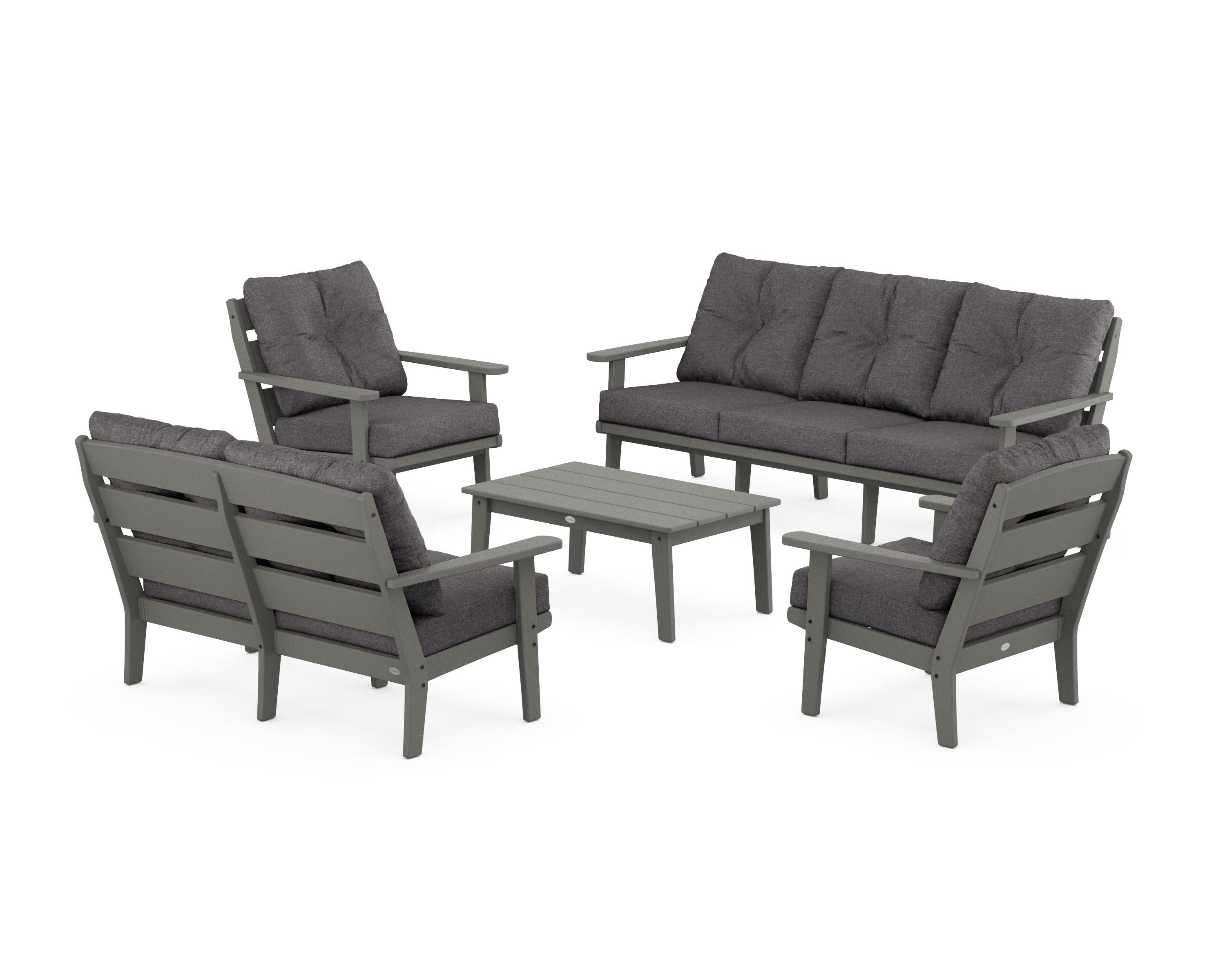 Lakeside 5-Piece Lounge Sofa Set in Slate Grey / Ash Charcoal