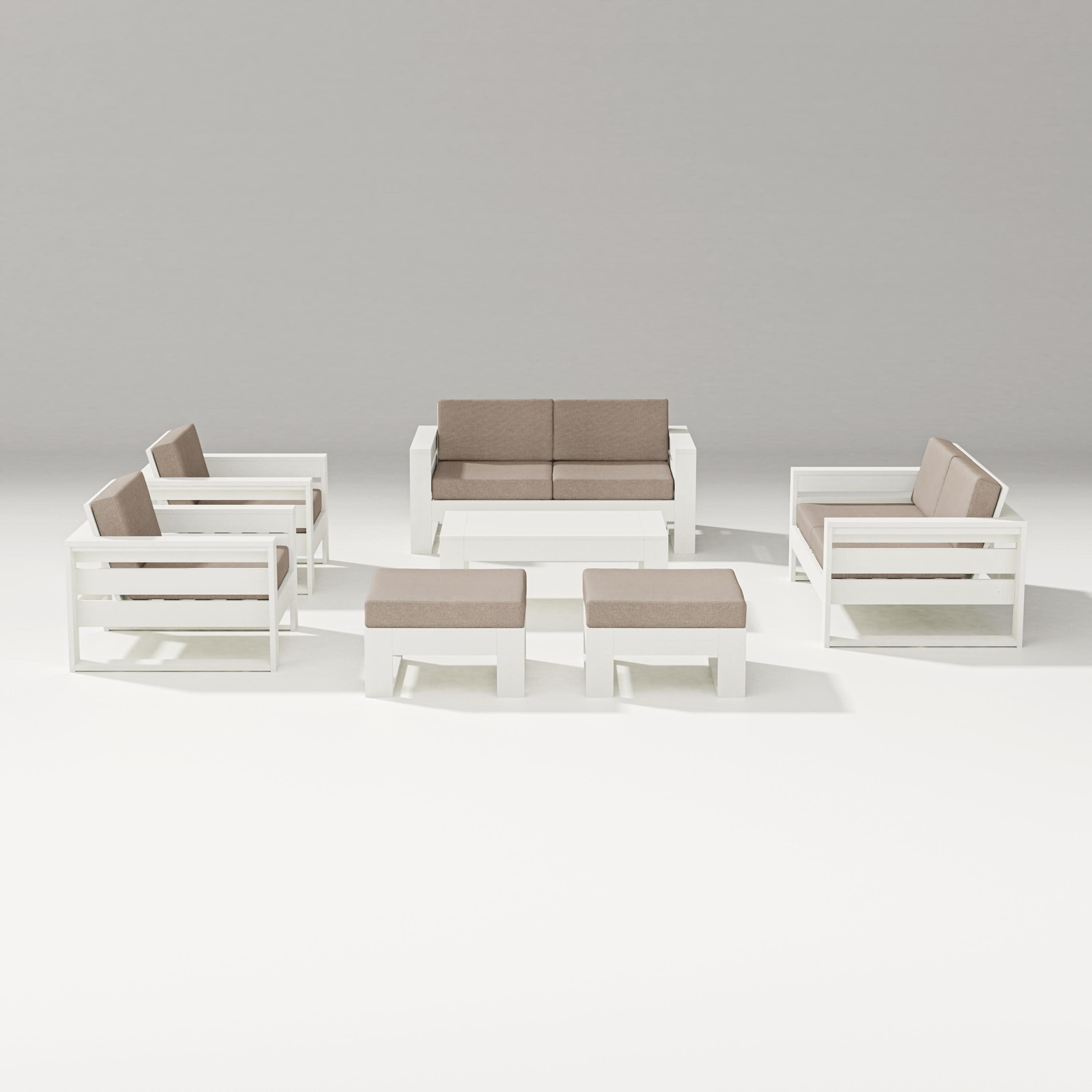 Latitude 7-Piece Lounge Loveseat Set in Vintage White / Spiced Burlap