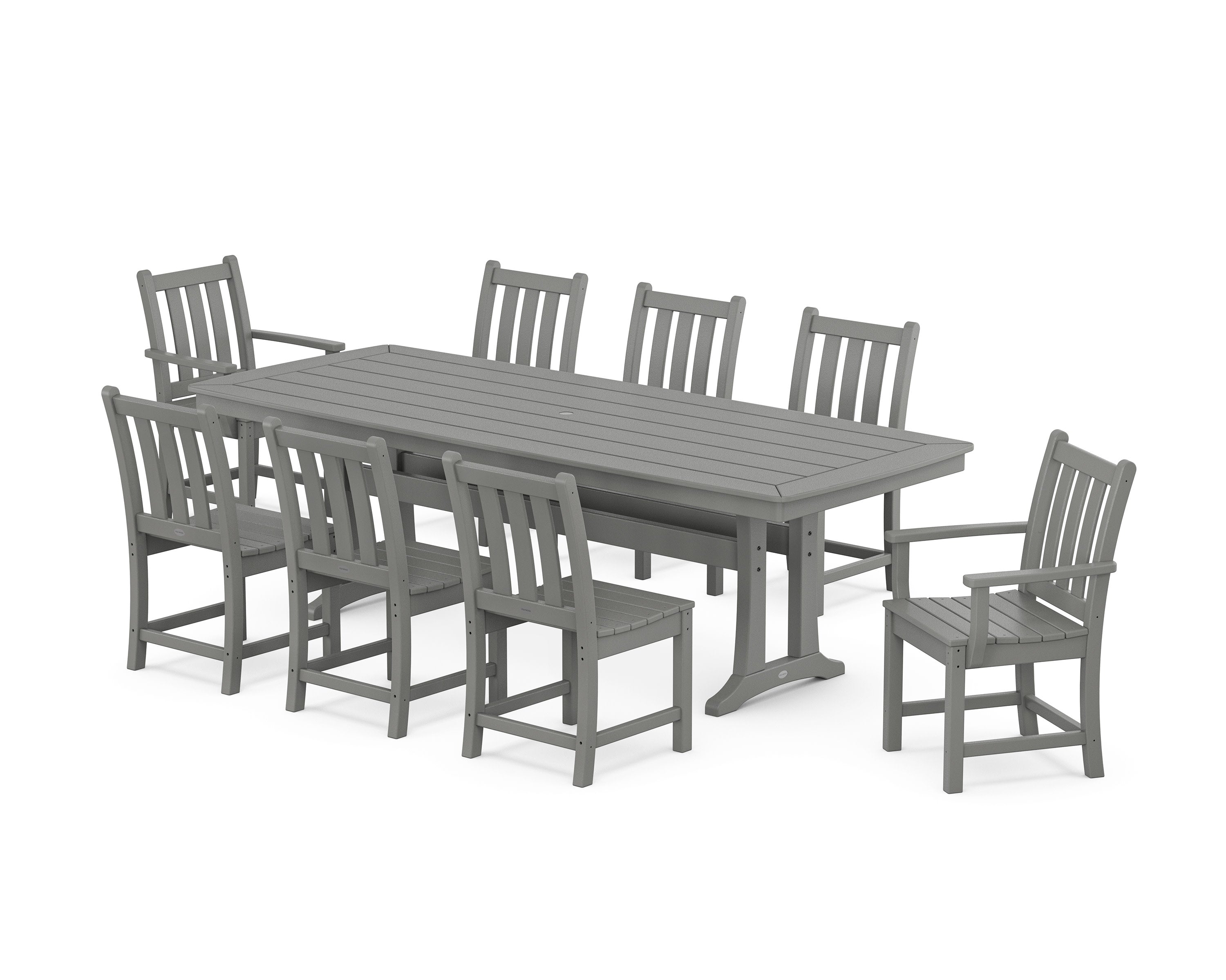 Traditional Garden 9-Piece Dining Set with Trestle Legs in Slate Grey