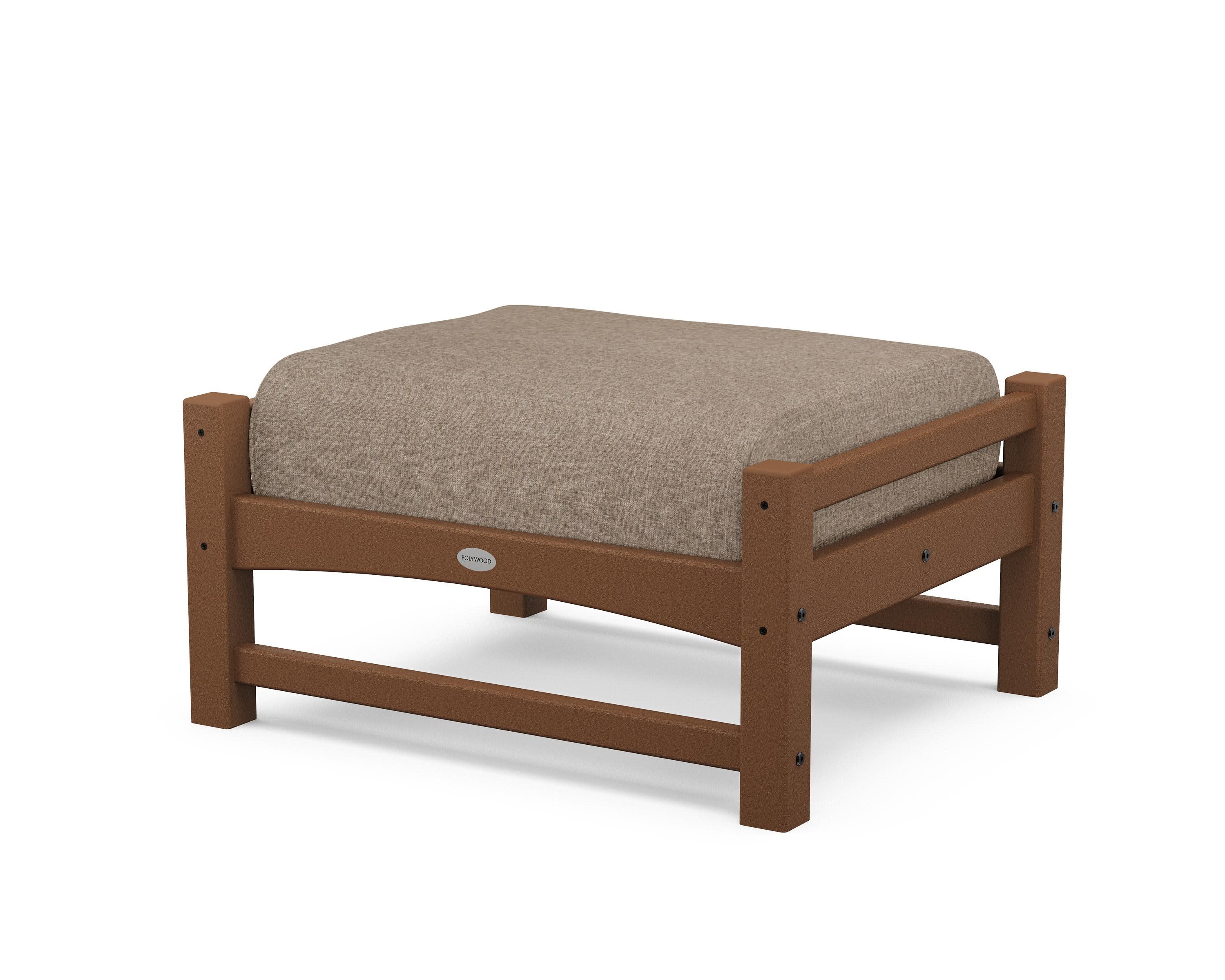 Club Ottoman in Teak / Spiced Burlap