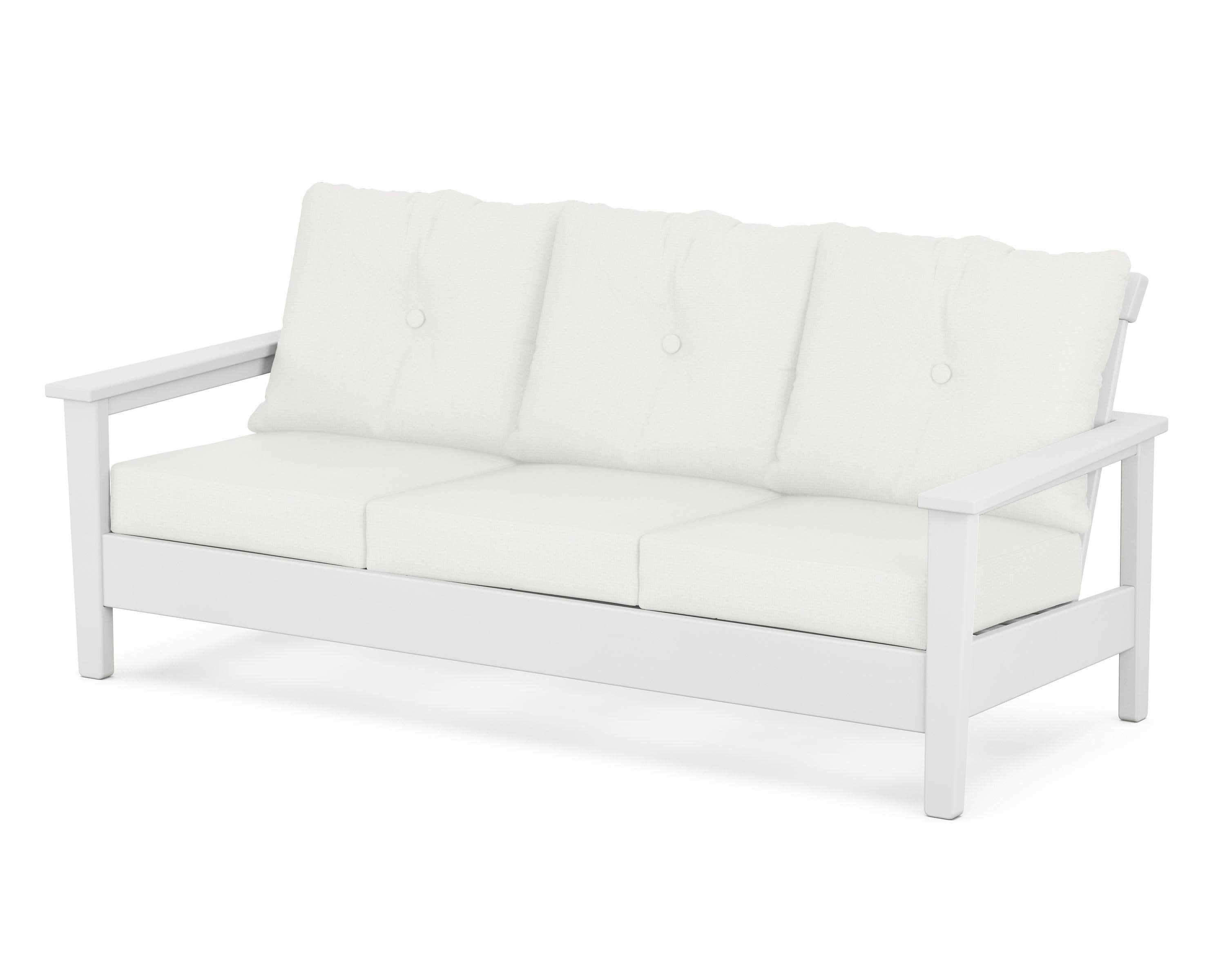 Prescott Deep Seating Sofa in White / Natural Linen