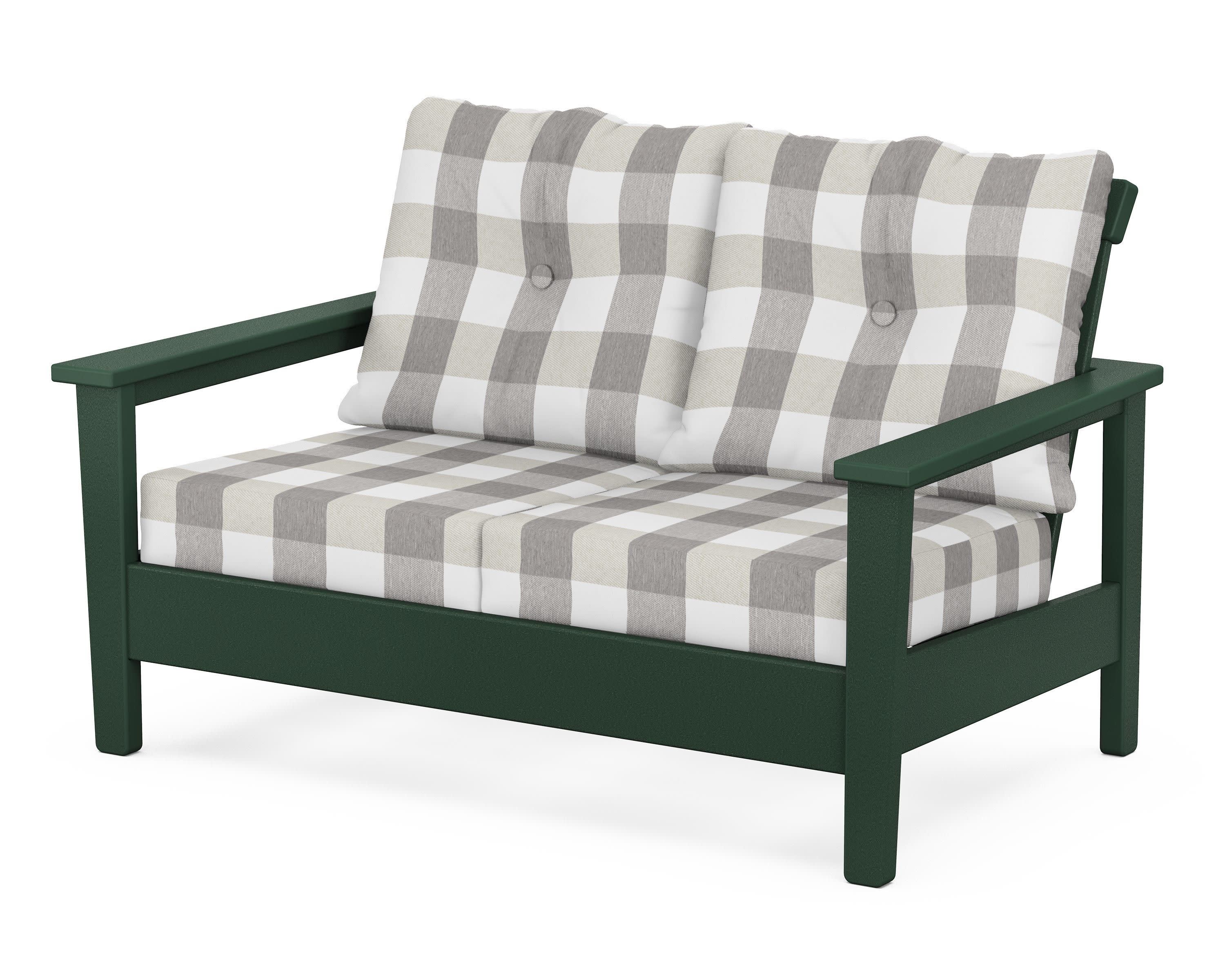 Prescott Deep Seating Loveseat in Green / Buffalo Plaid Grey Mist