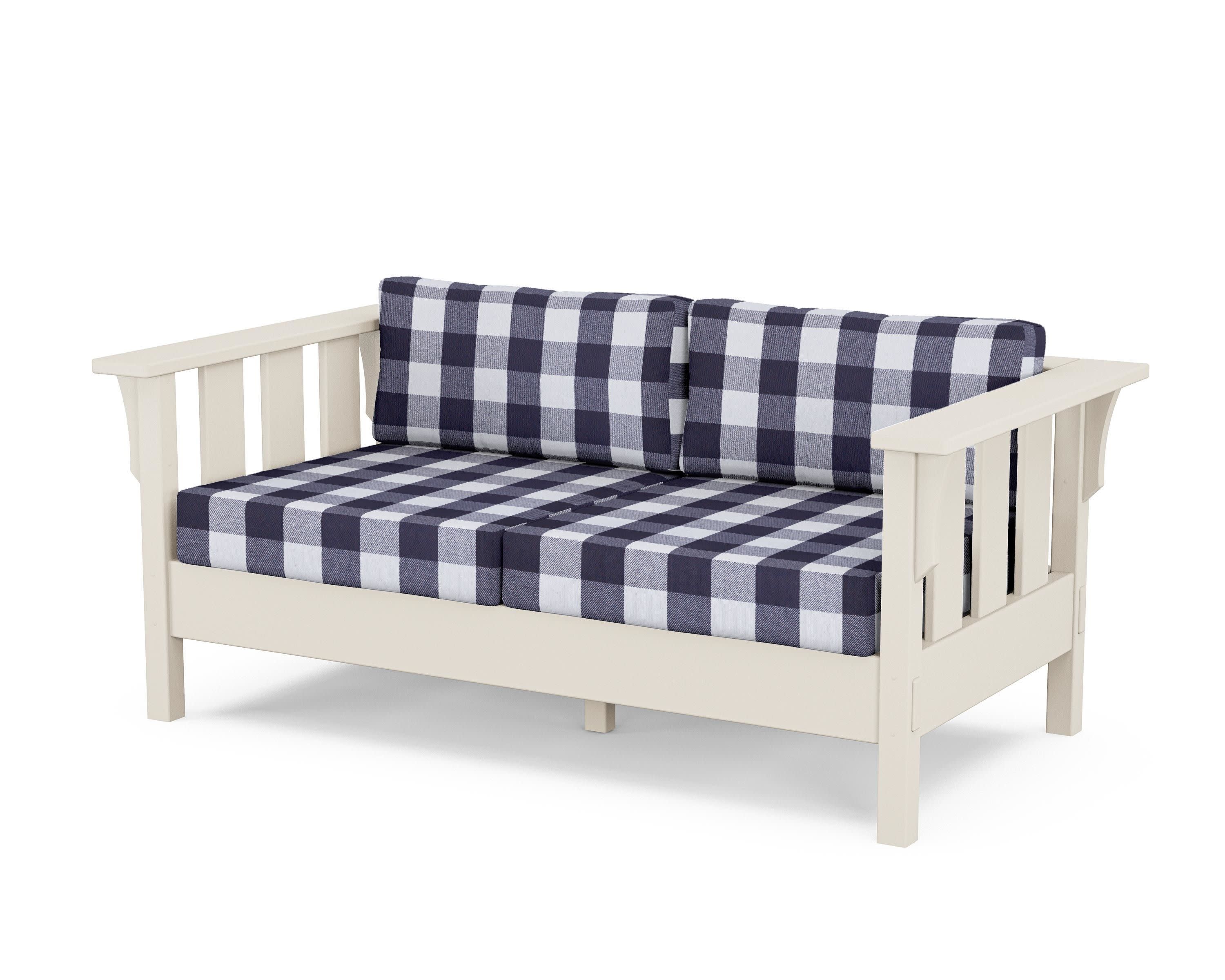 Acadia Deep Seating Loveseat in Sand / Buffalo Plaid Navy