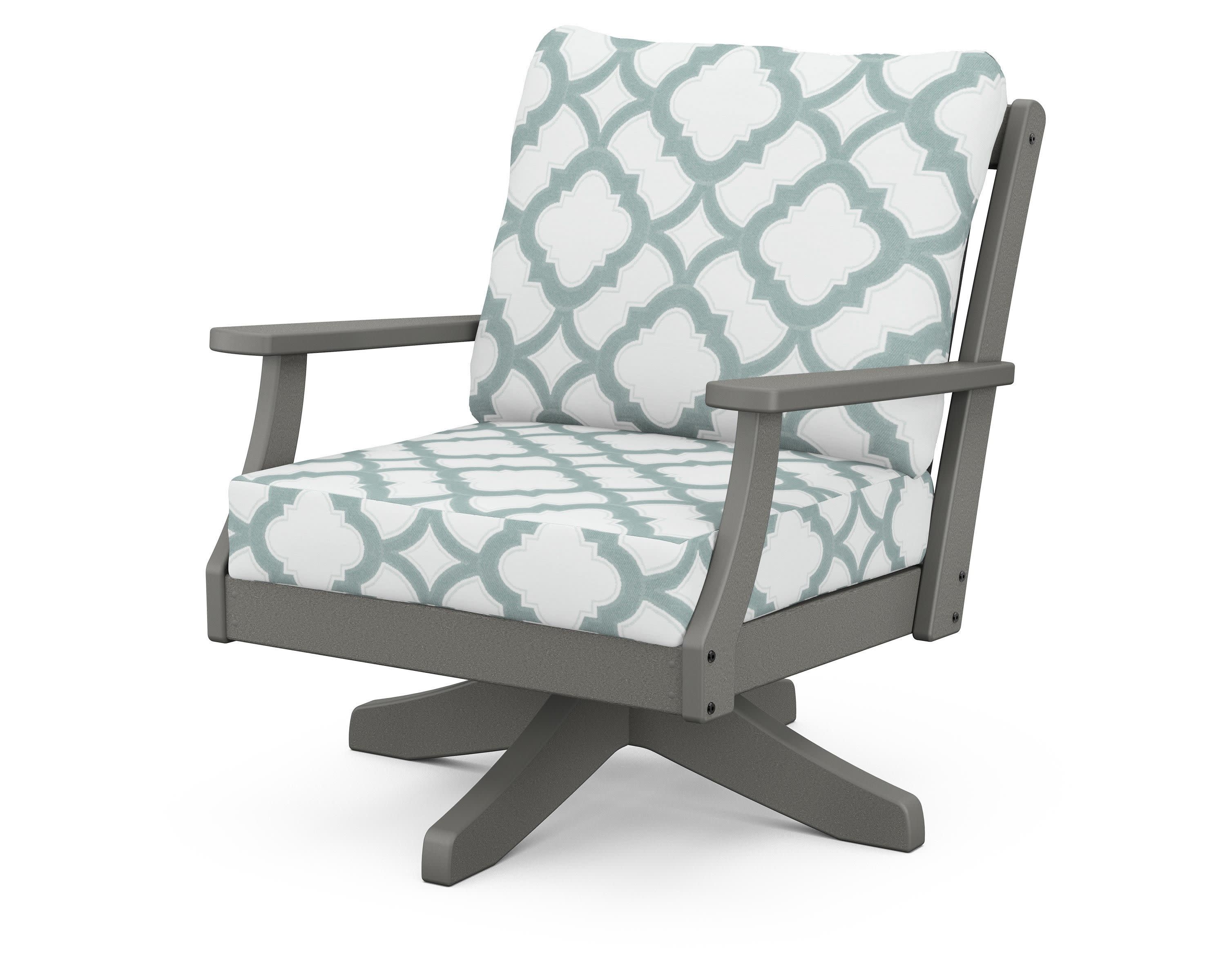 Braxton Deep Seating Swivel Chair in Slate Grey / Trellis Glacier Spa