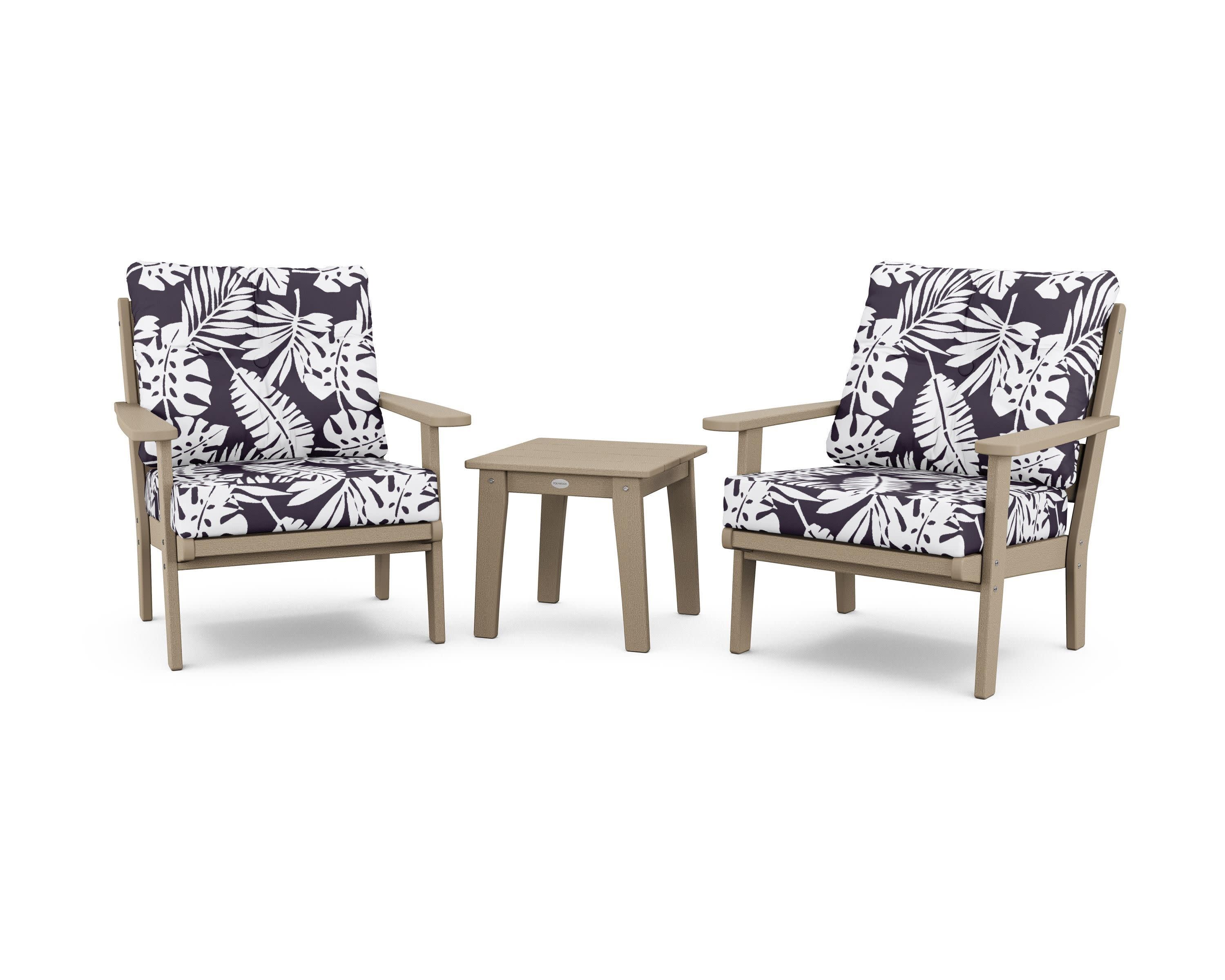 Lakeside 3-Piece Deep Seating Chair Set in Vintage Sahara / Leaf Navy