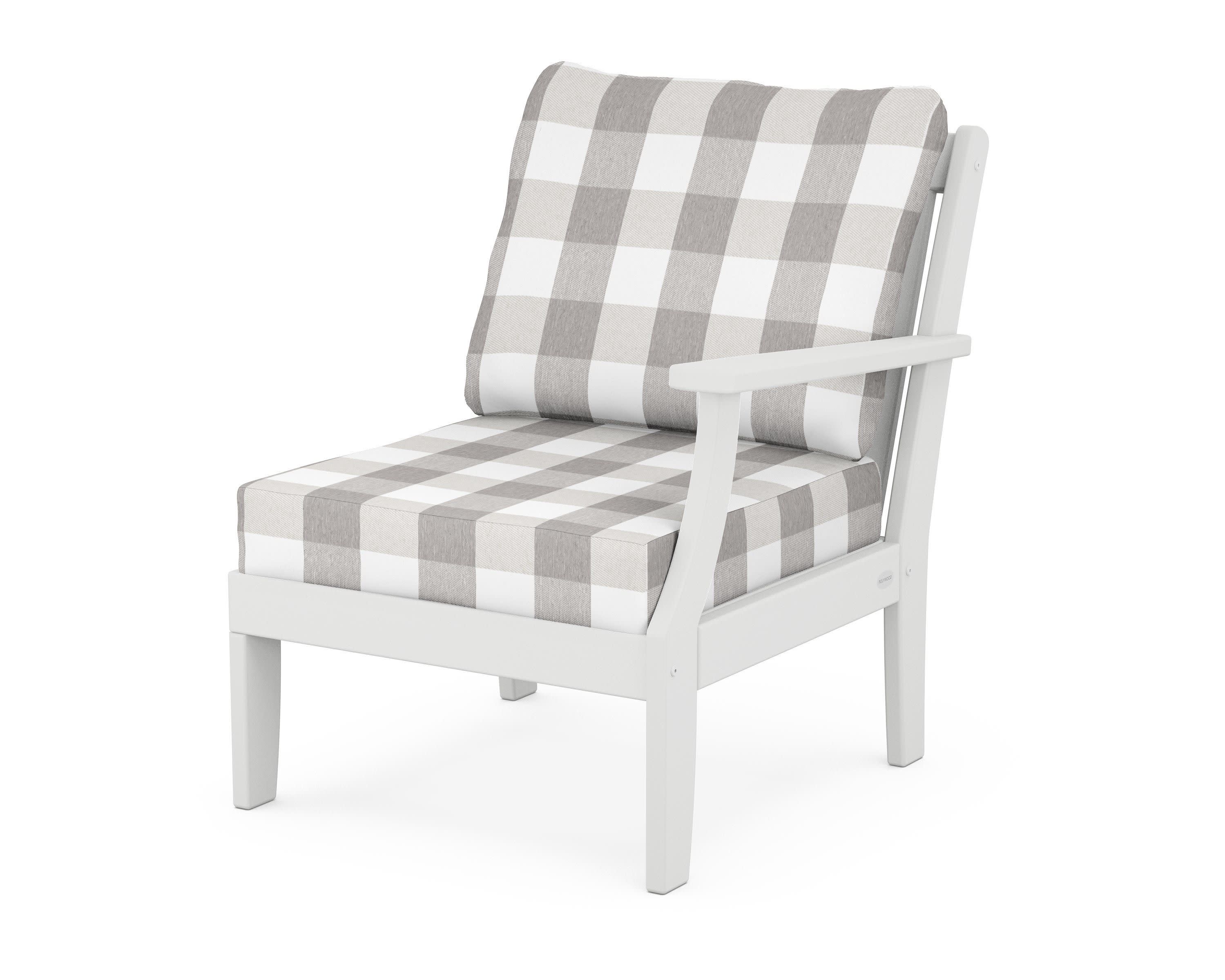 Braxton Modular Right Arm Chair in White / Buffalo Plaid Grey Mist