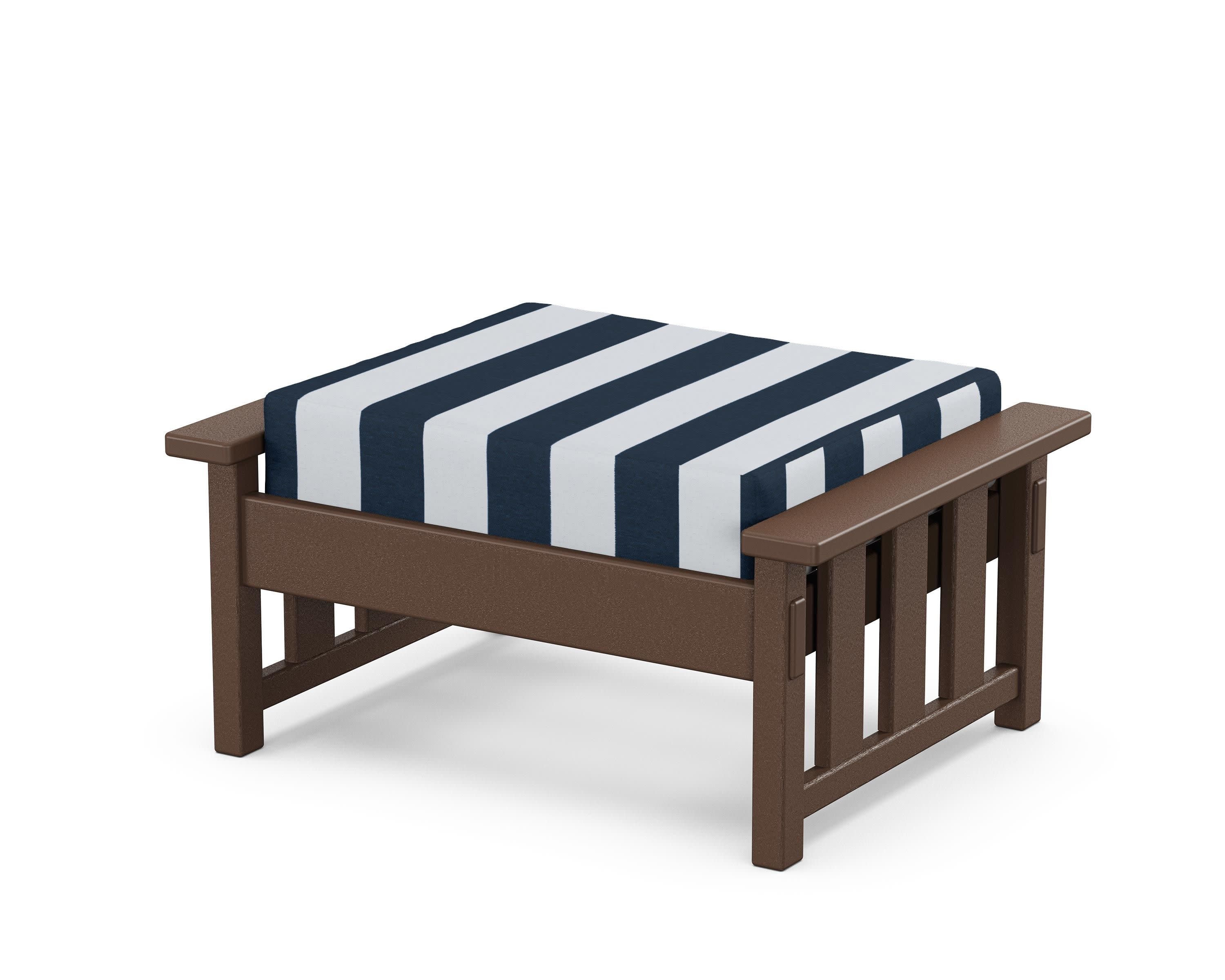 Acadia Deep Seating Ottoman in Mahogany / Cabana Stripe Marine Indigo