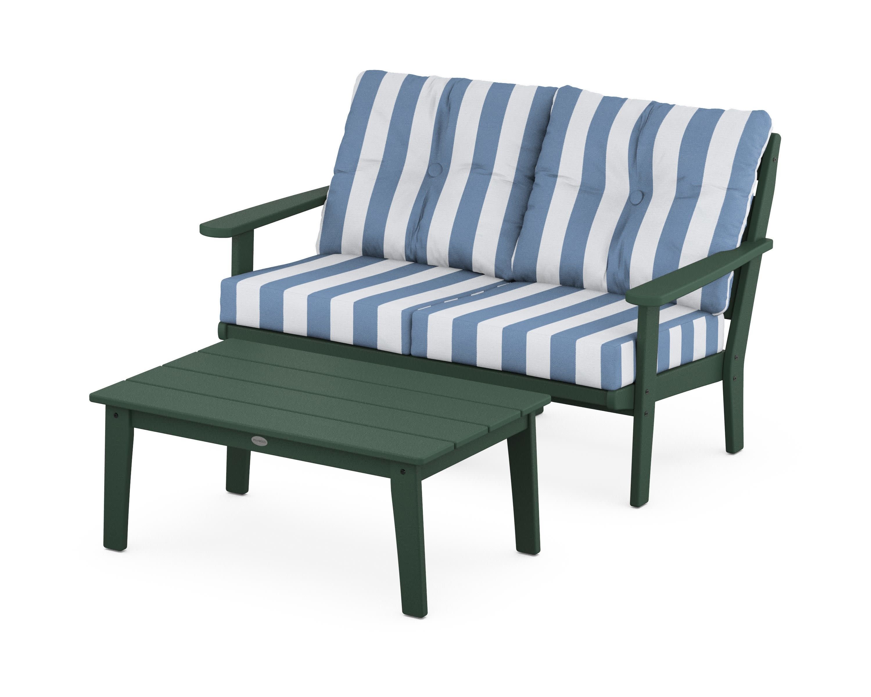 Lakeside 2-Piece Lounge Loveseat Set in Green / Cabana Stripe Sky Blue