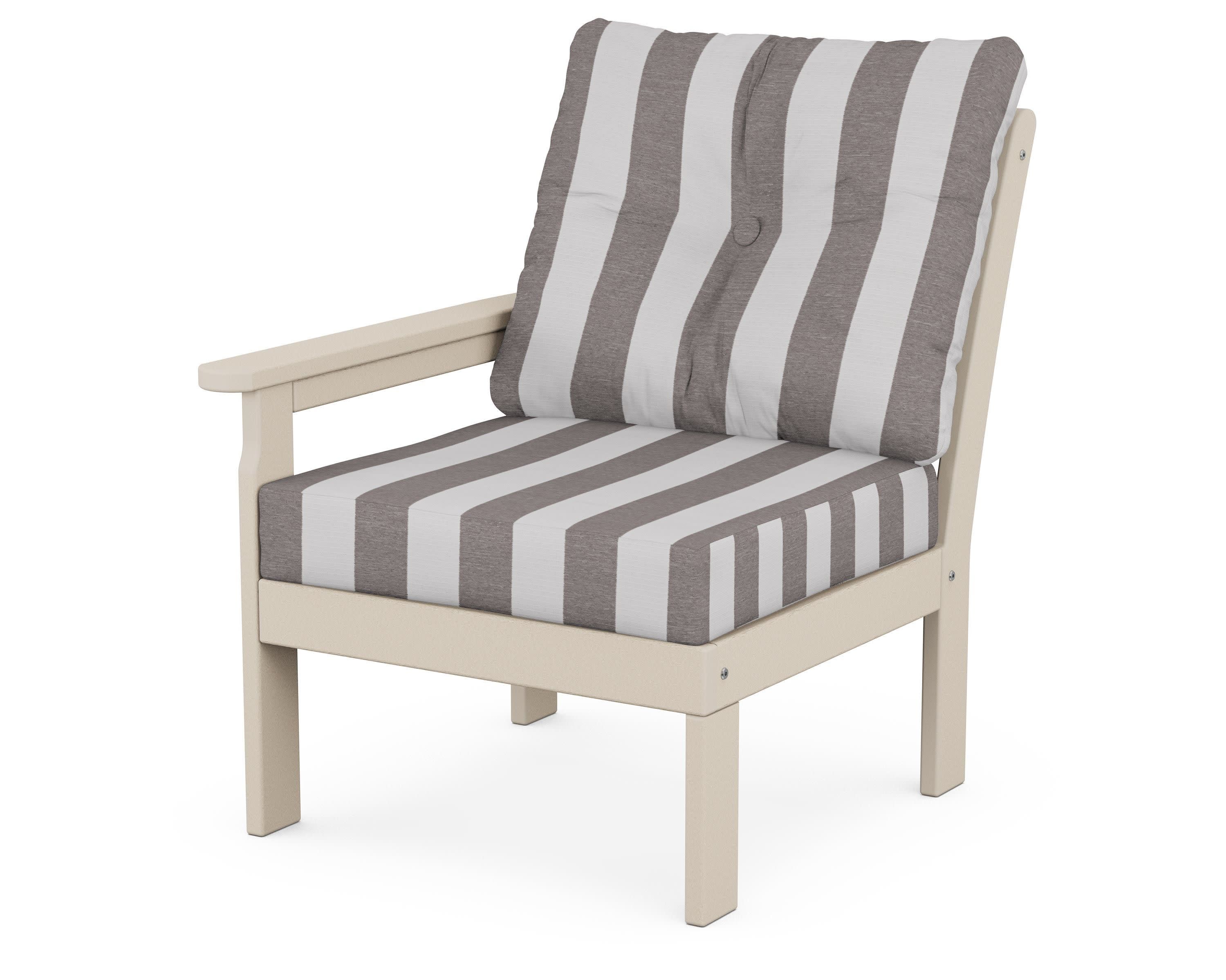 Vineyard Modular Left Arm Chair in Sand / Cabana Stripe Grey Mist