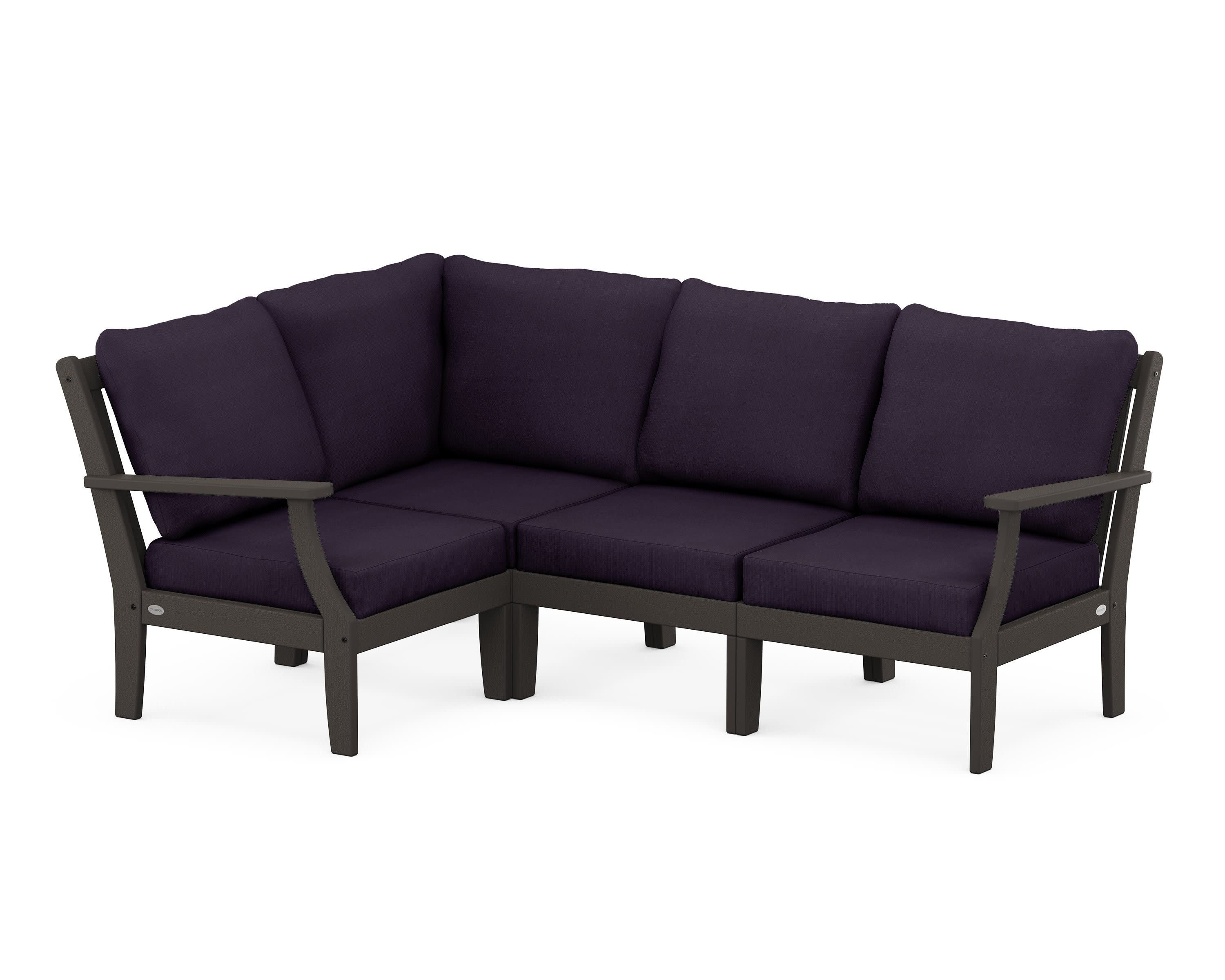 Braxton Modular 4-Piece Deep Seating Set in Vintage Coffee / Navy Linen