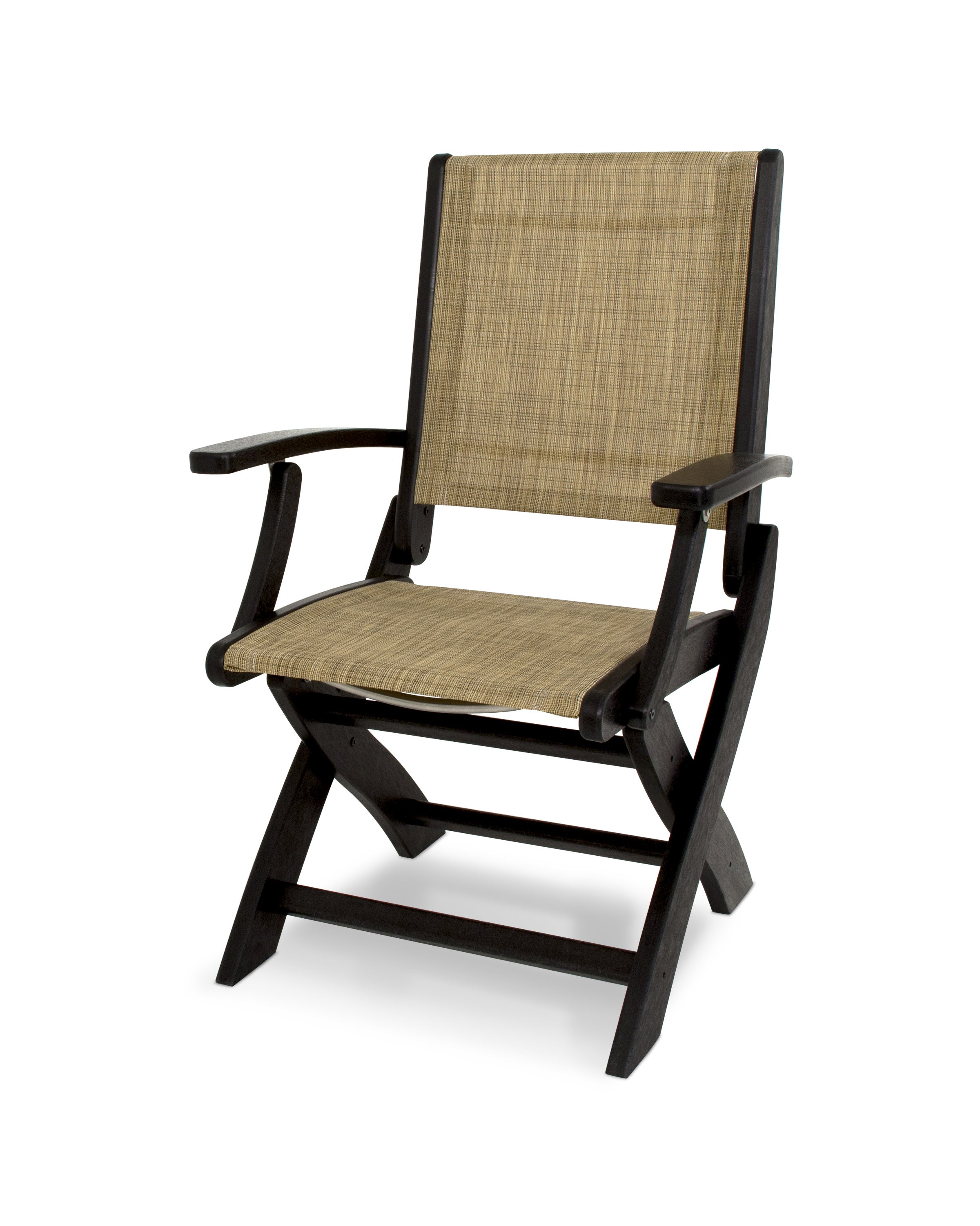 Coastal Folding Chair in Black / Burlap Sling