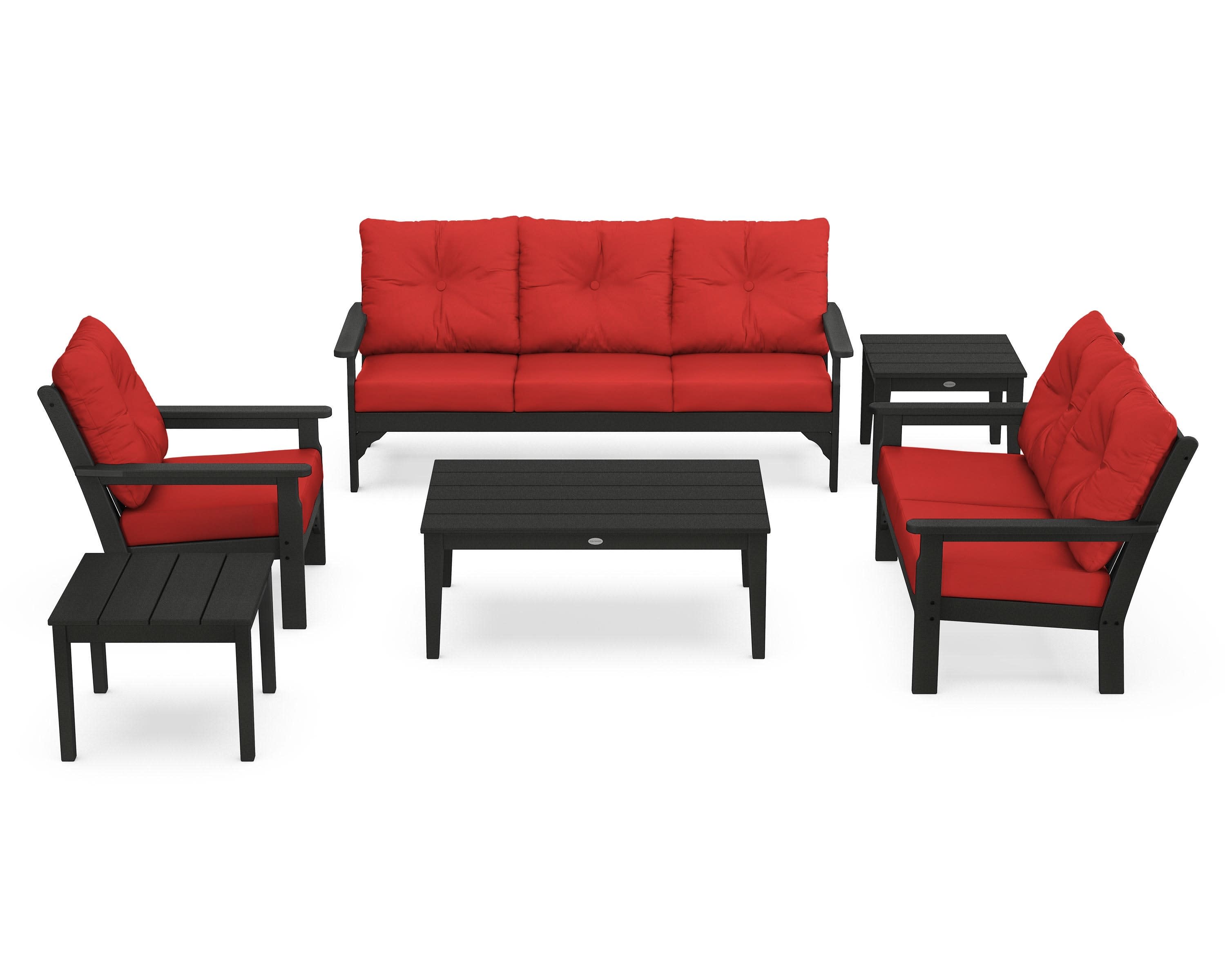 Vineyard 6-Piece Deep Seating Set in Green / Crimson Linen