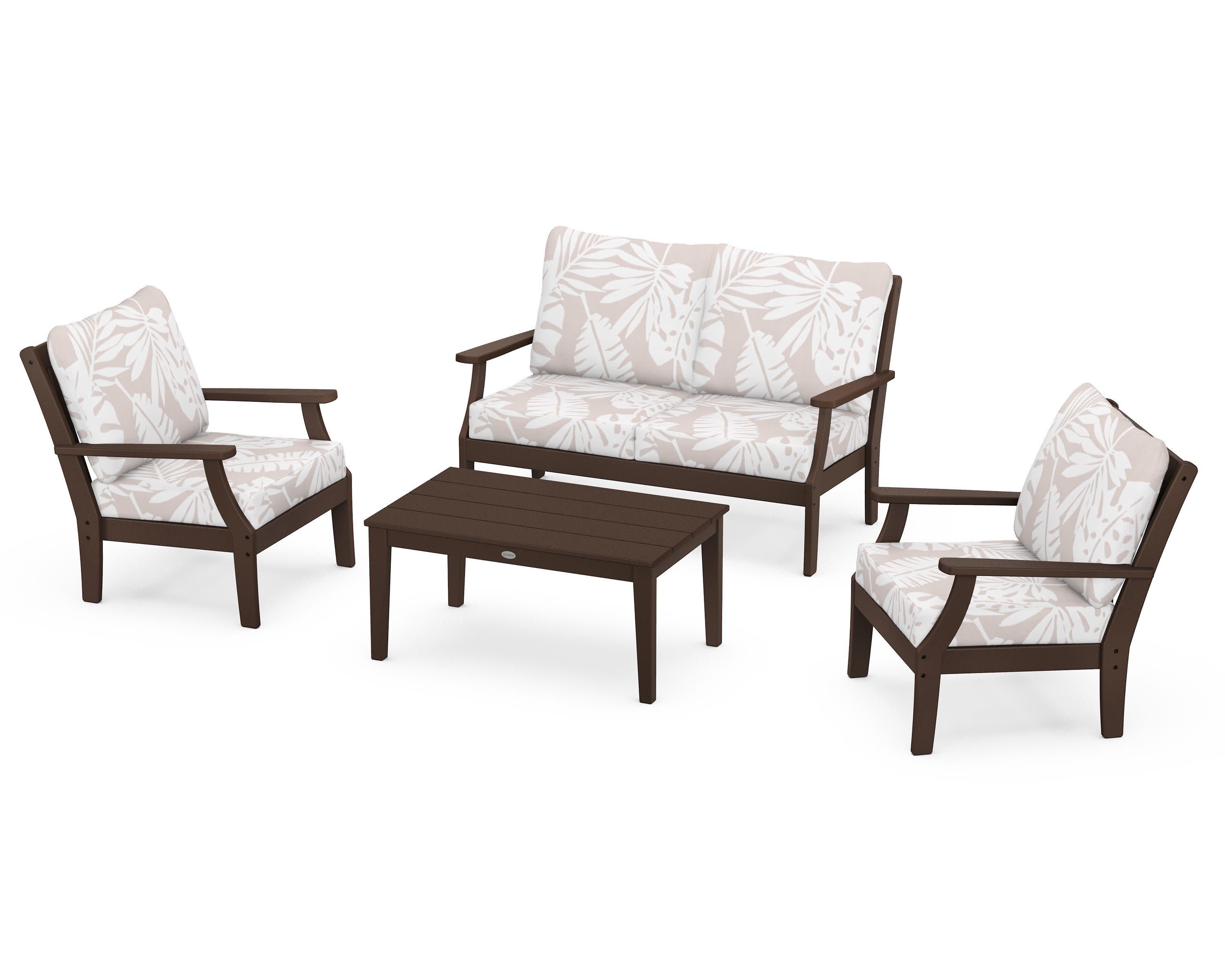 Braxton 4-Piece Deep Seating Chair Set in Mahogany / Leaf Dune Burlap