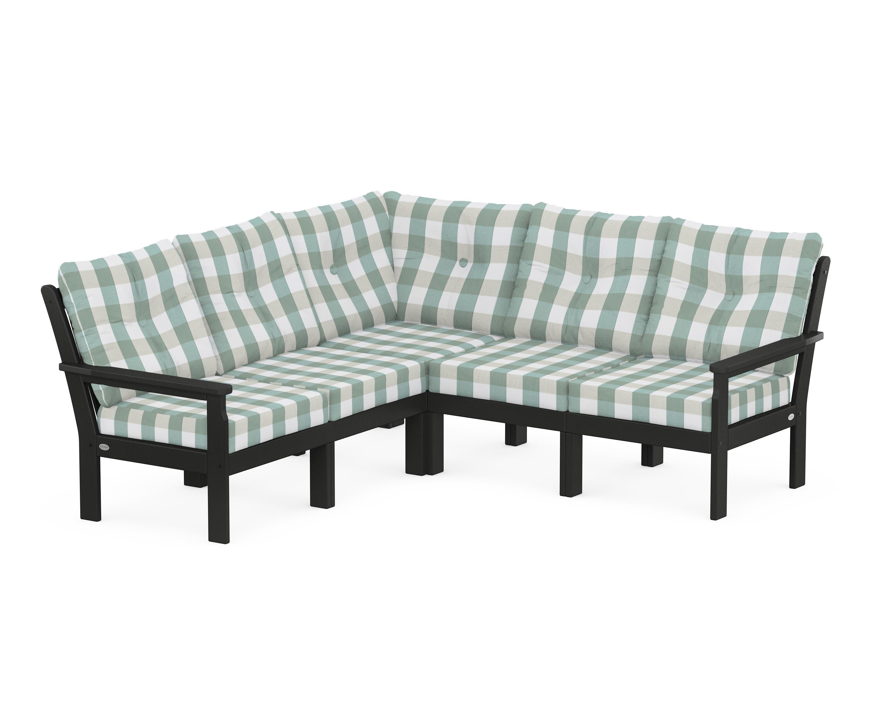 Vineyard 5-Piece Sectional in Black / Buffalo Plaid Glacier Spa