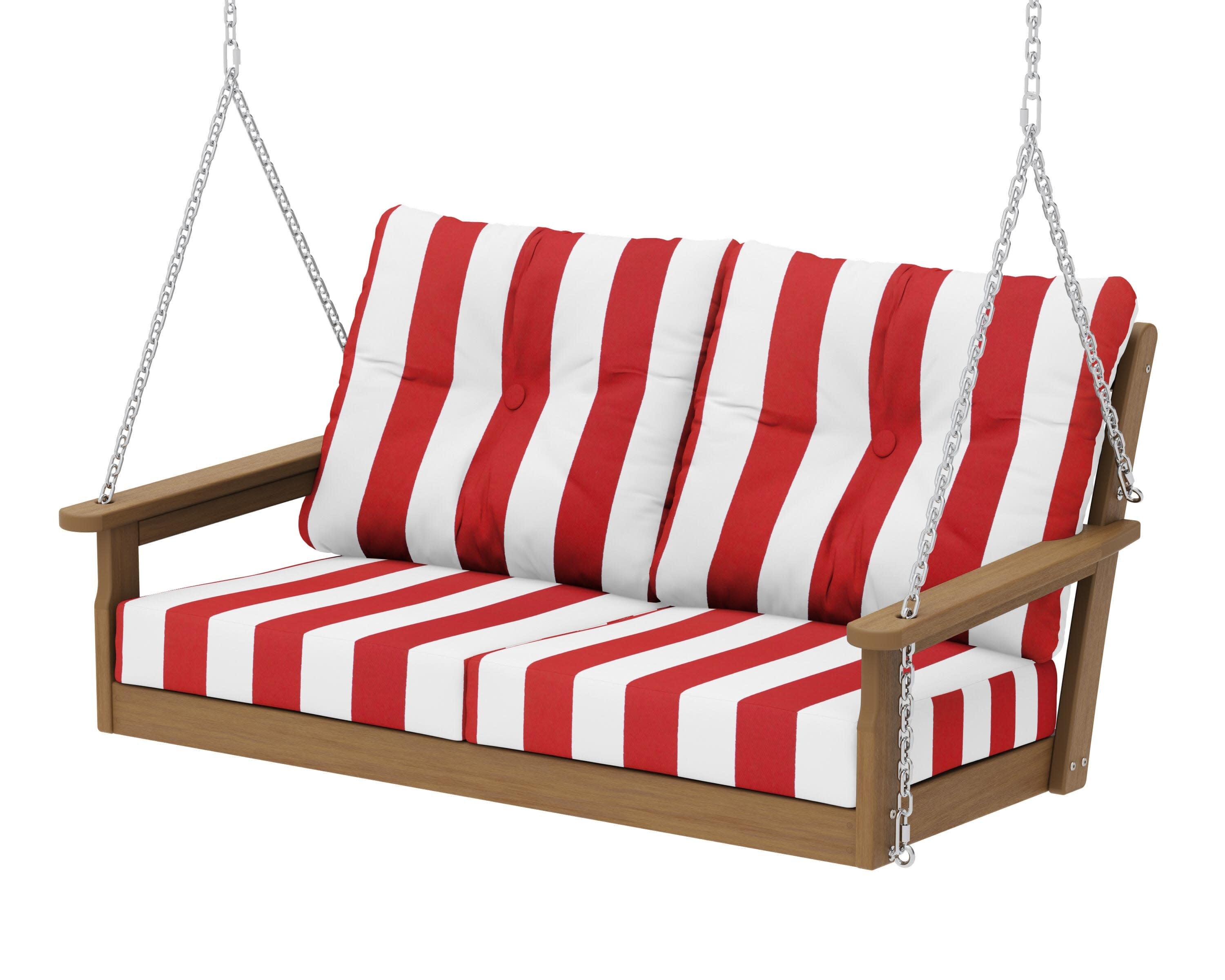 Vineyard Deep Seating Swing in Natural / Cabana Stripe Crimson