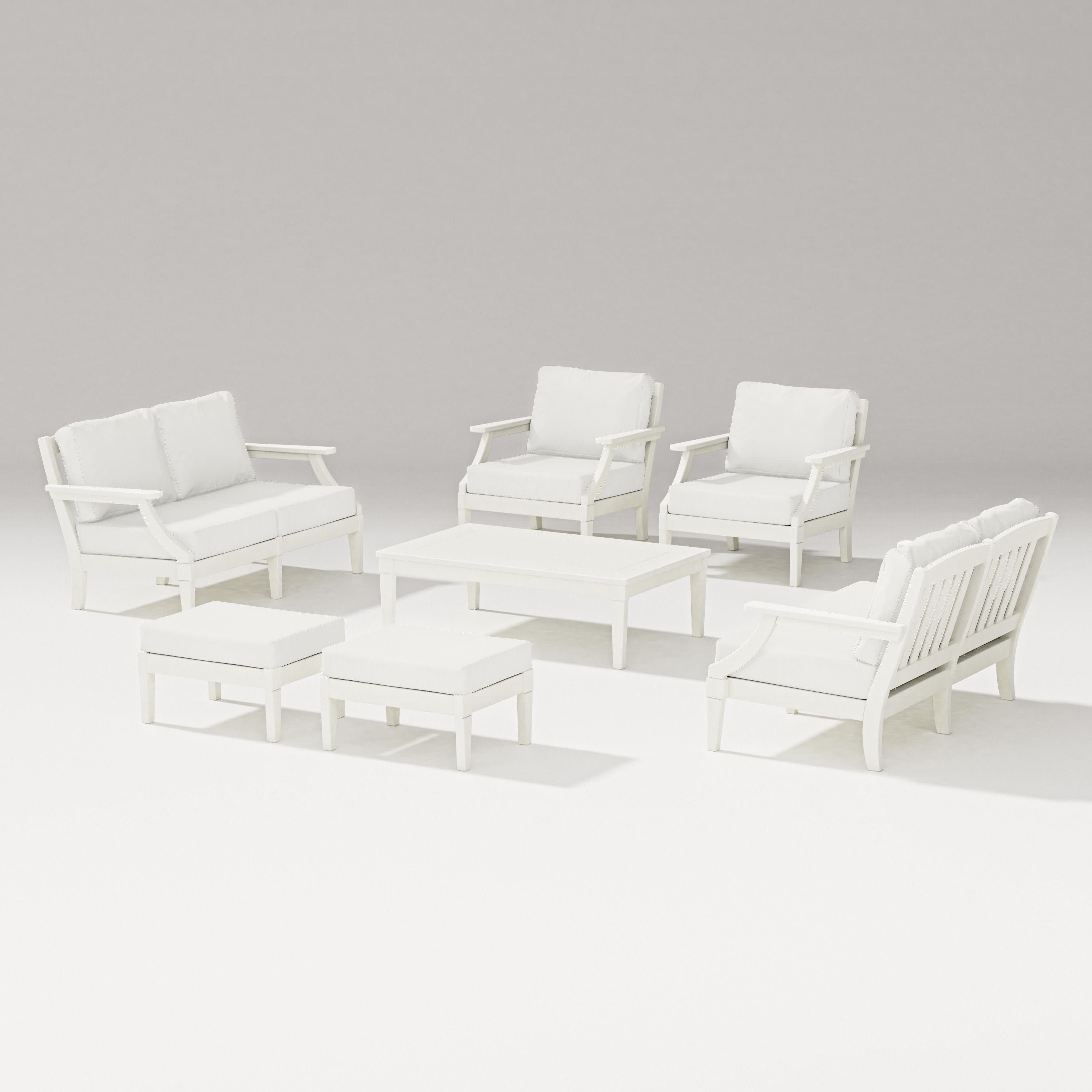 Estate 7-Piece Lounge Loveseat Set in Vintage White / Natural Linen