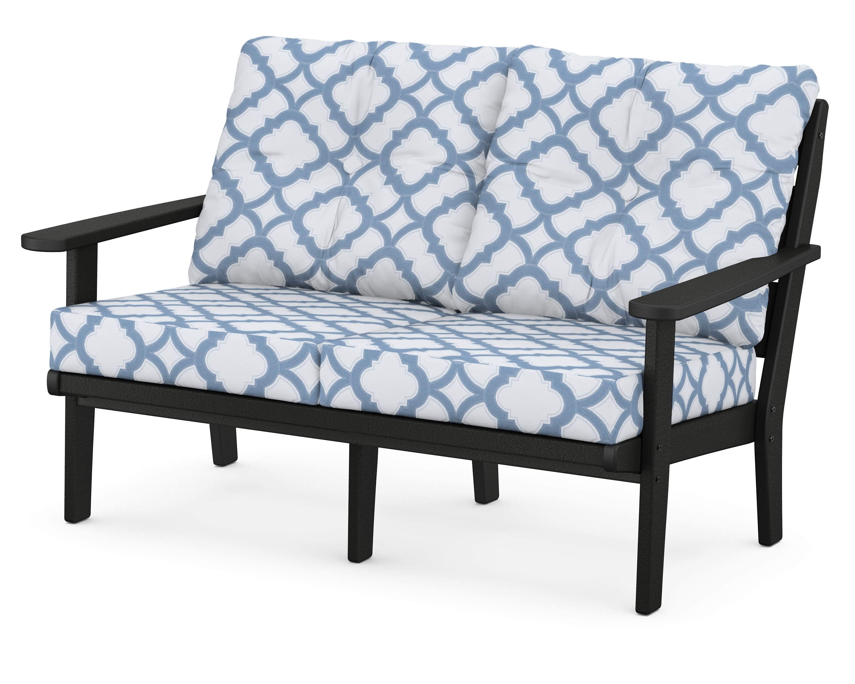Lakeside Deep Seating Loveseat in Black / Trellis Sky Blue