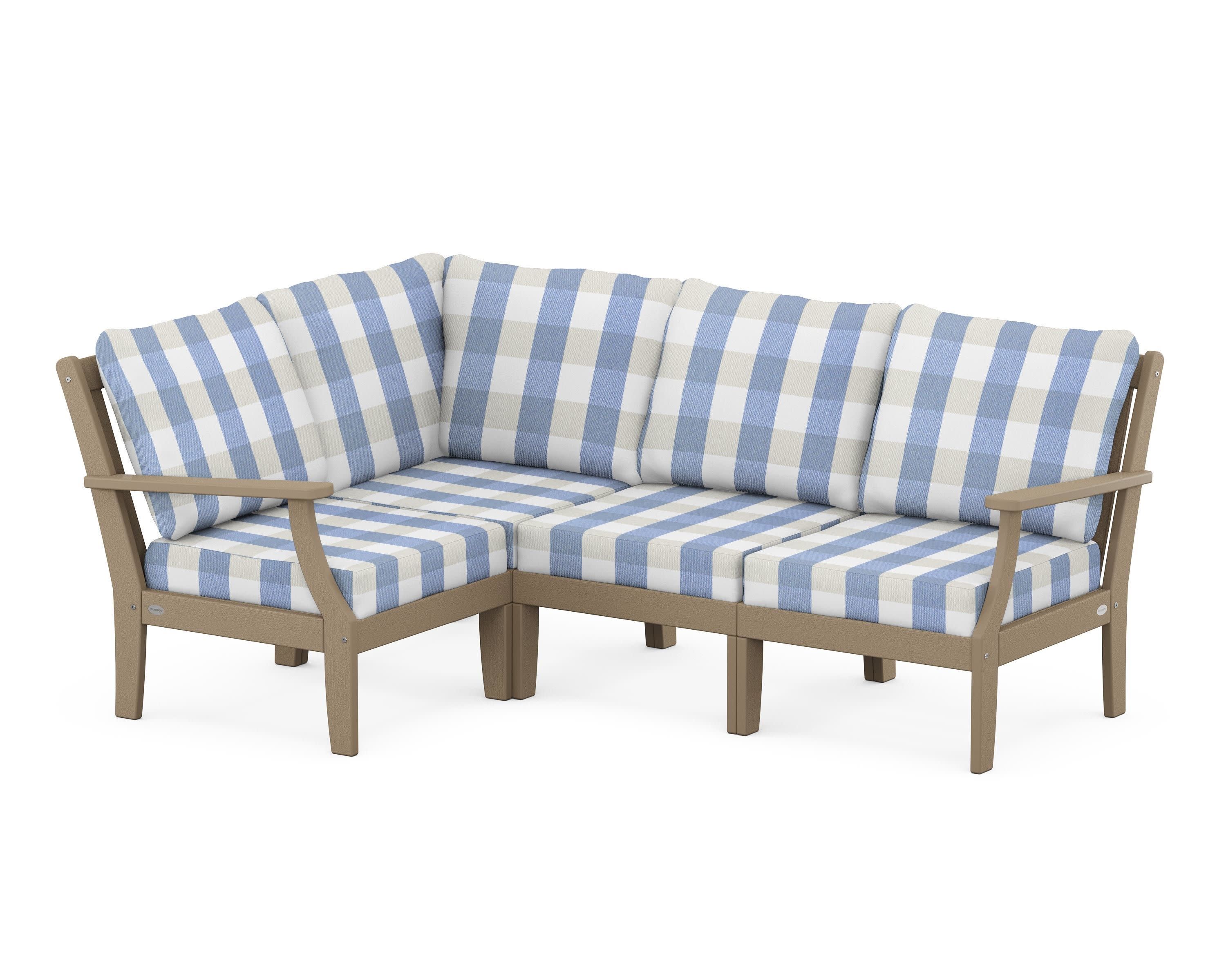 Braxton Modular 4-Piece Deep Seating Set in Vintage Sahara / Buffalo Plaid Sky Blue