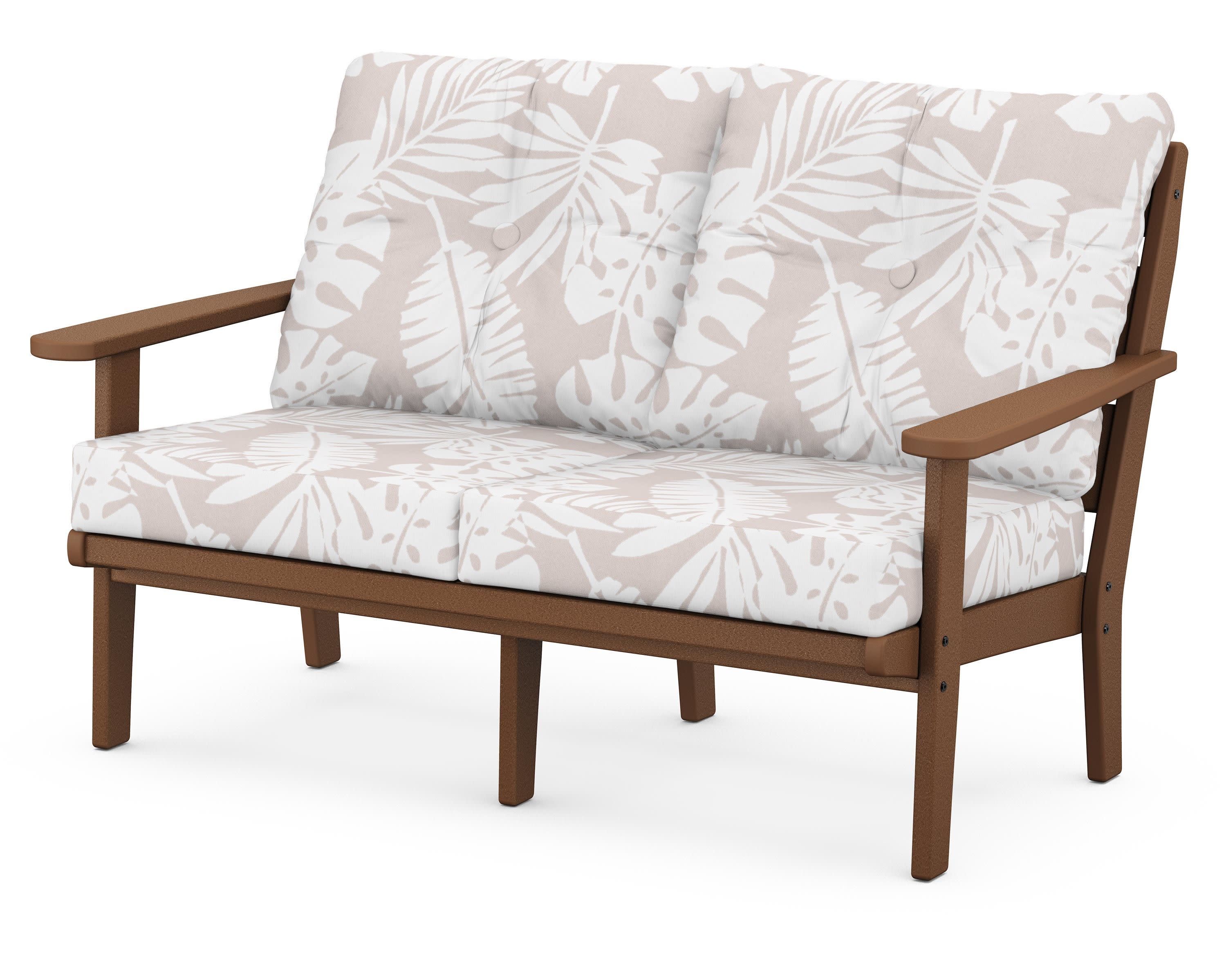Lakeside Deep Seating Loveseat in Teak / Leaf Dune Burlap