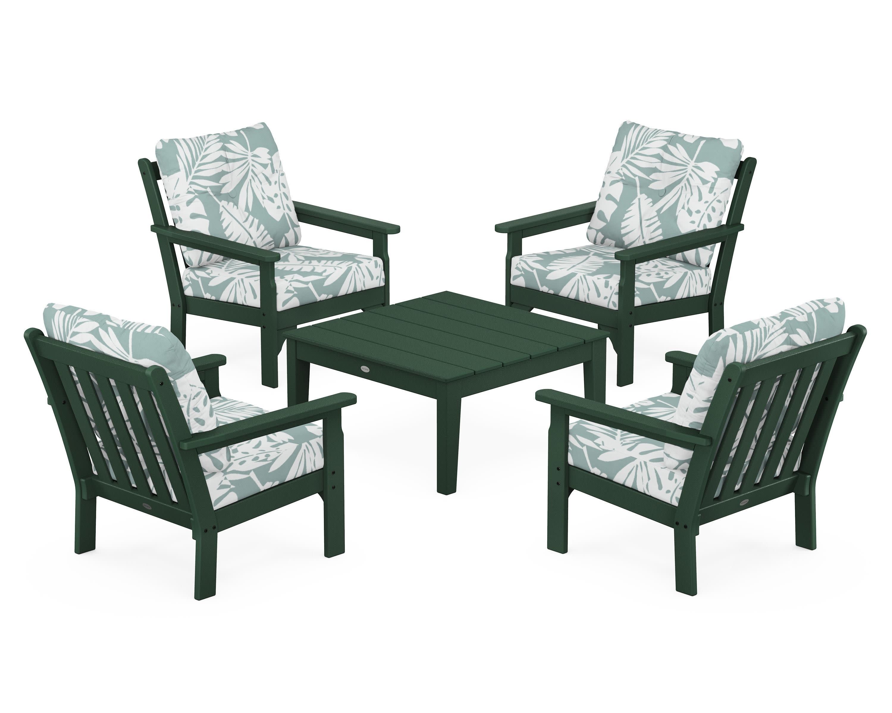Vineyard 5-Piece Deep Seating Conversation Set in Green / Leaf Glacier Spa
