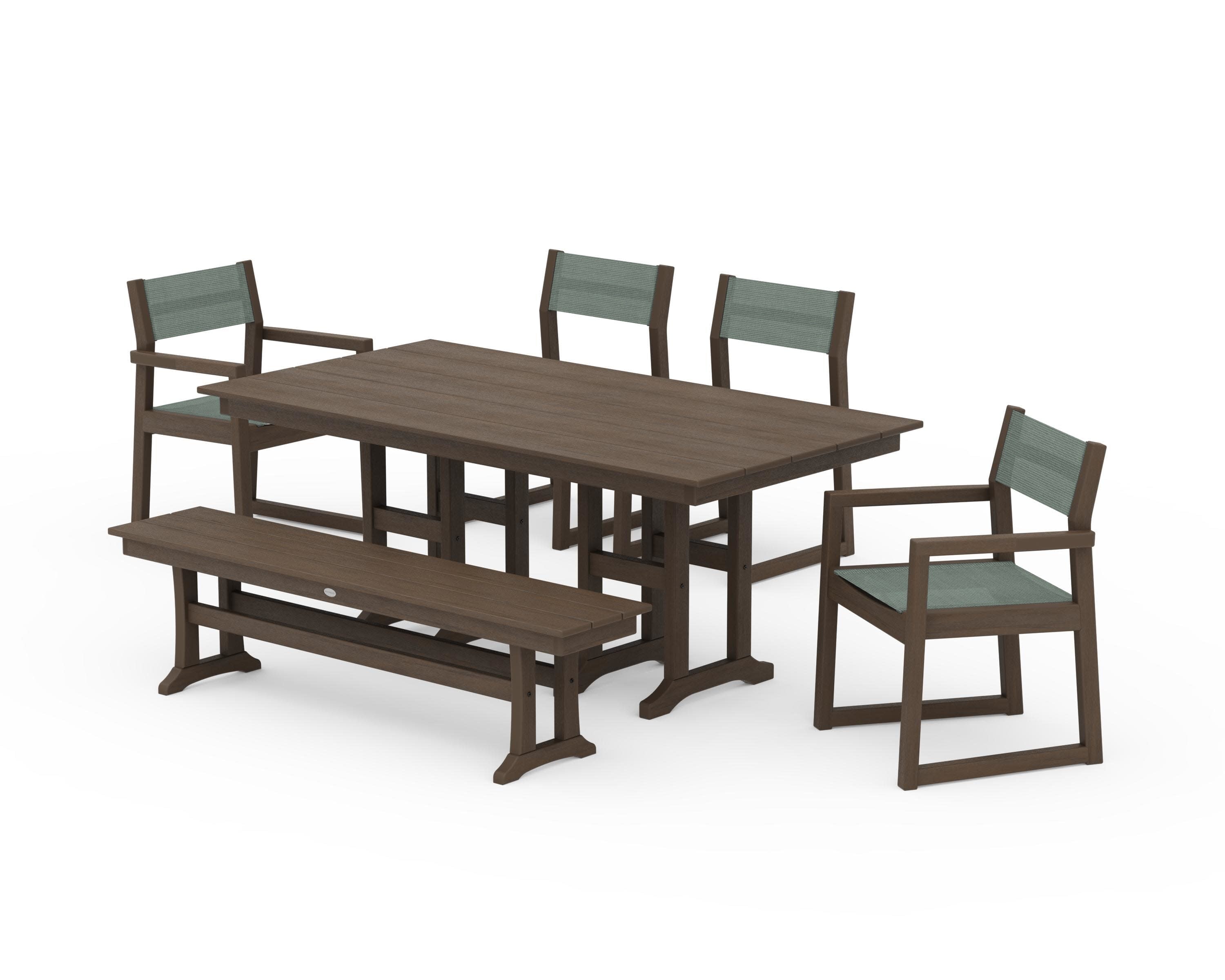 EDGE Sling 6-Piece Farmhouse Dining Set in Kona / Dupioni Sea Mist Sling