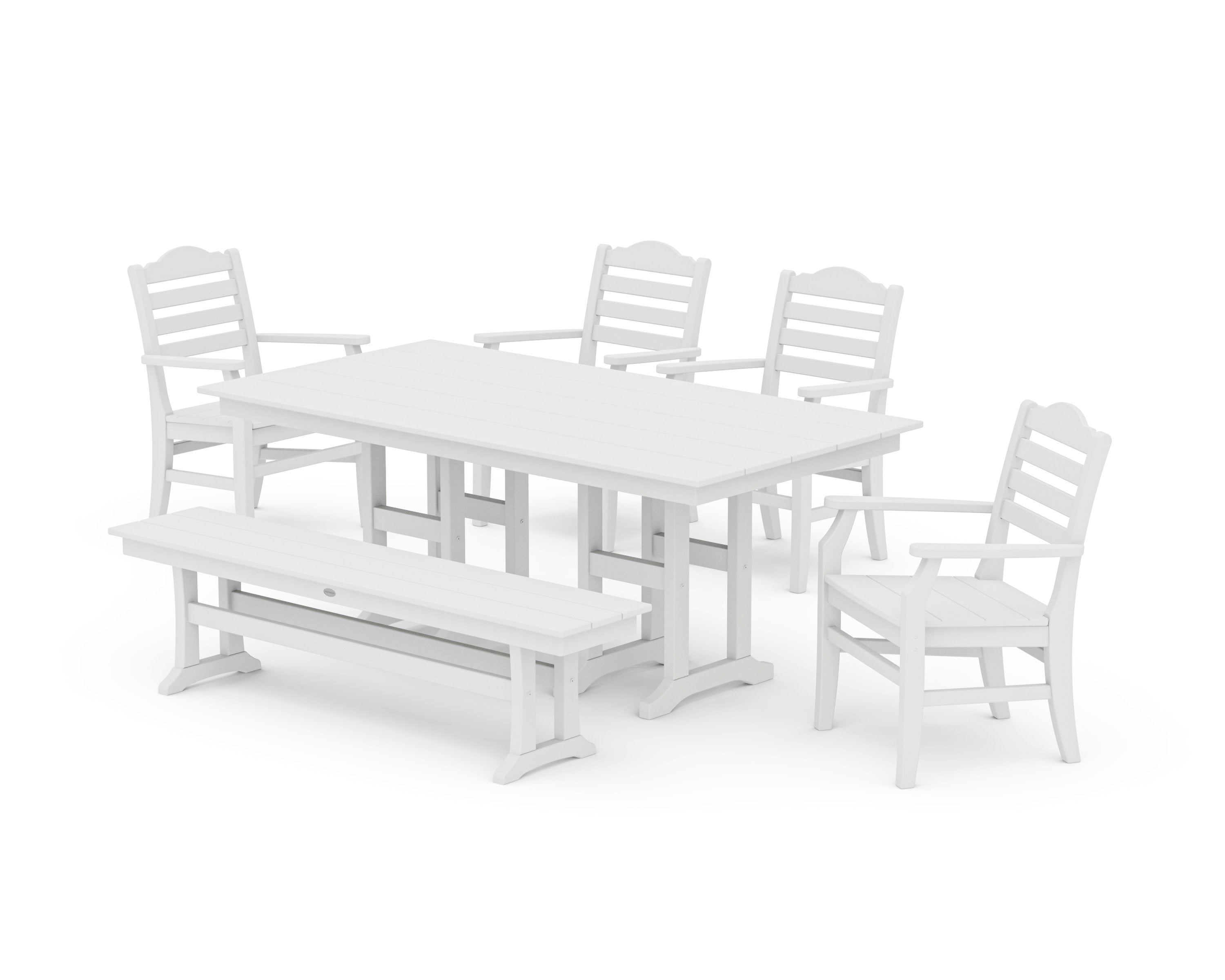 Savannah 6-Piece Farmhouse Dining Set with Bench in White
