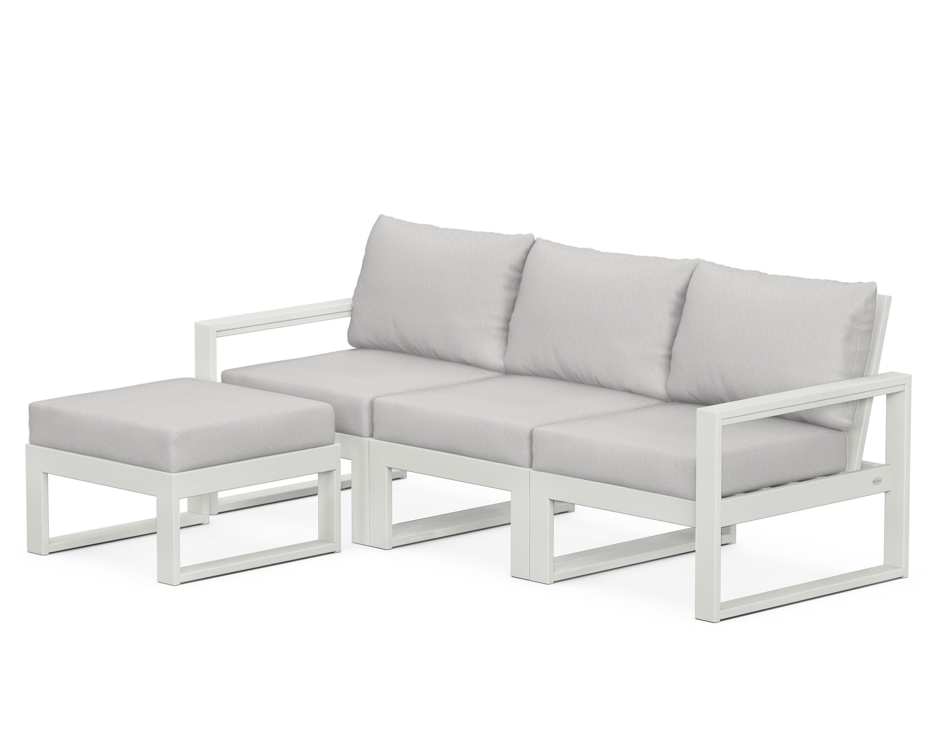 EDGE 4-Piece Modular Deep Seating Set with Ottoman in Vintage White / Diamond in the Rough