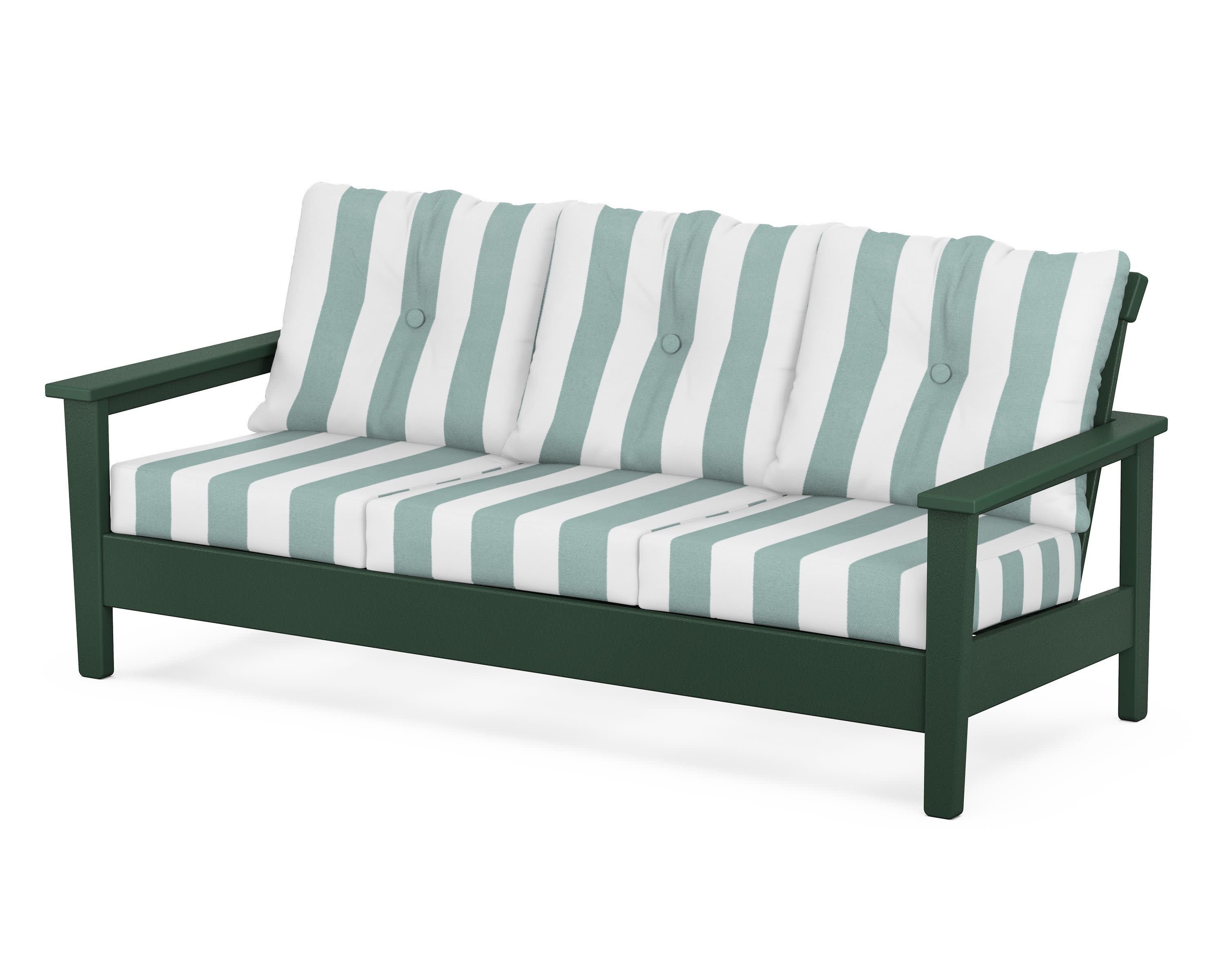 Prescott Deep Seating Sofa in Green / Cabana Stripe Glacier Spa