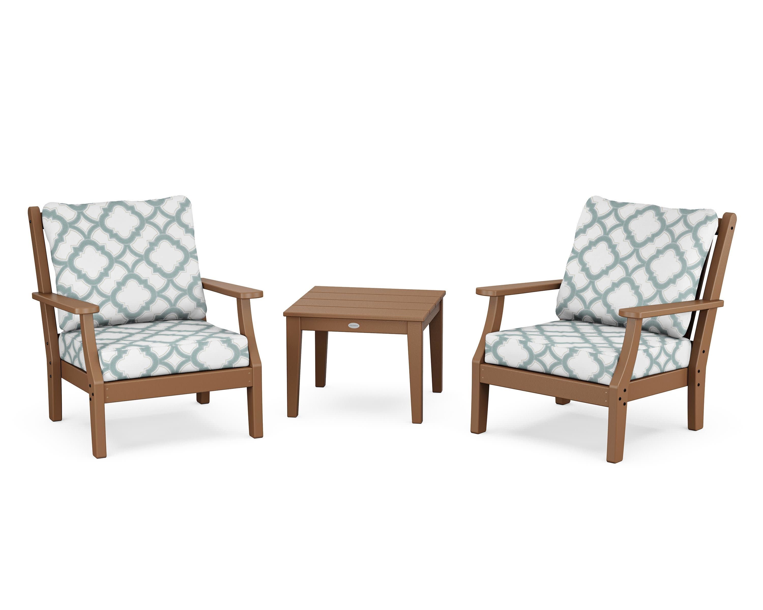 Wovendale 3-Piece Deep Seating Set in Teak / Trellis Glacier Spa