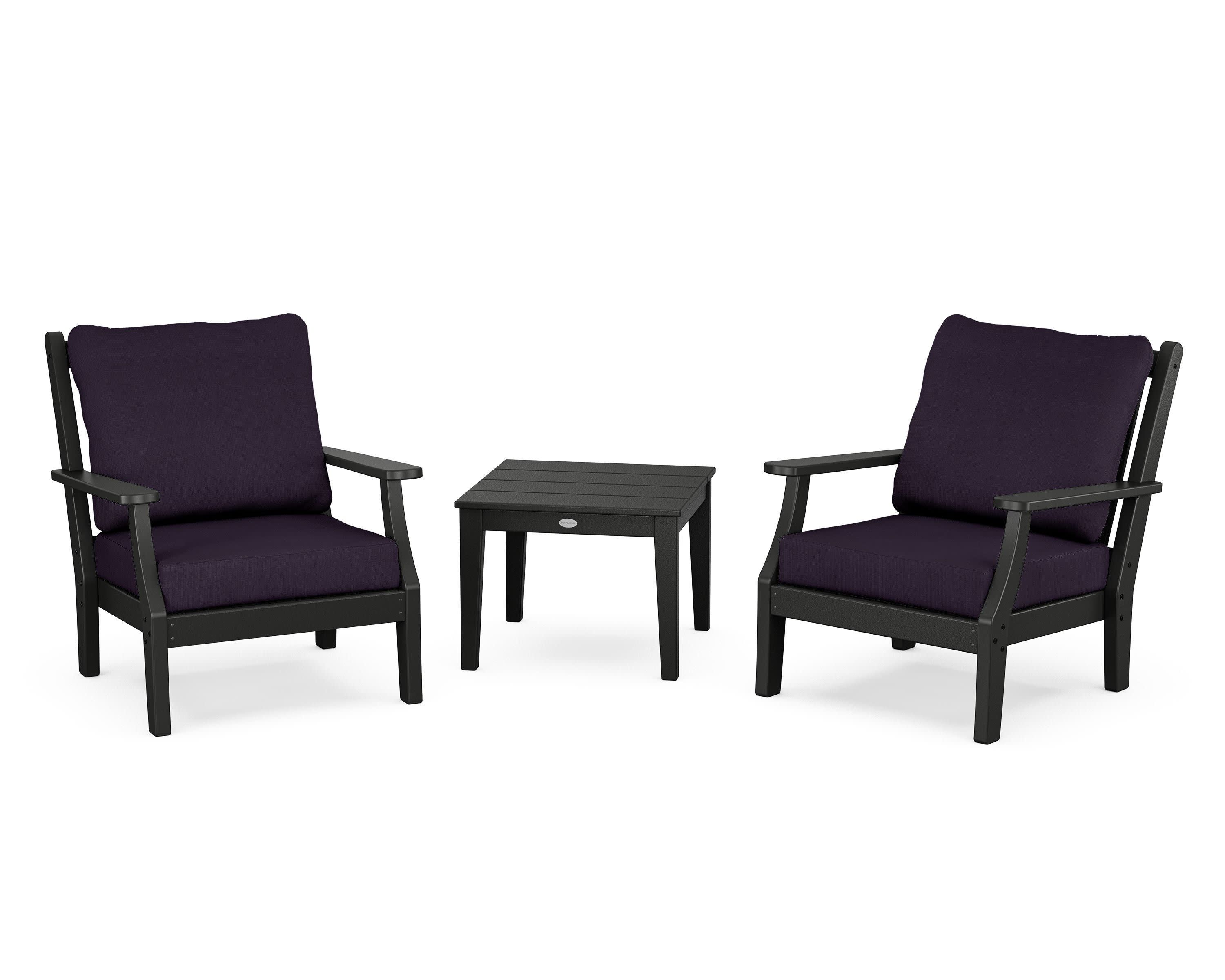 Wovendale 3-Piece Deep Seating Set in Black / Navy Linen