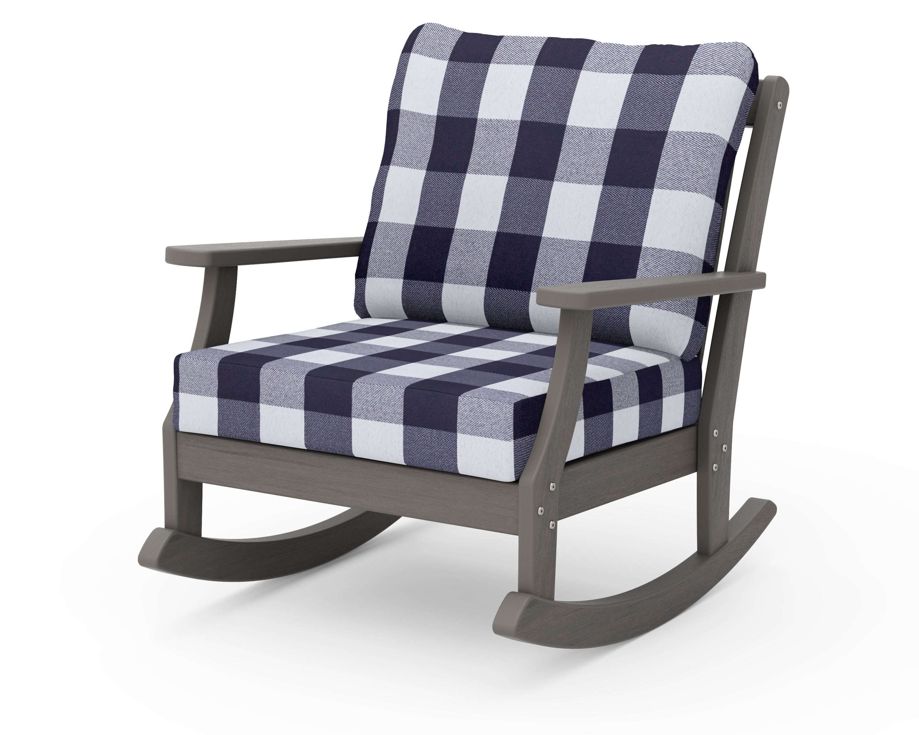 Braxton Deep Seating Rocking Chair in Driftwood / Buffalo Plaid Navy