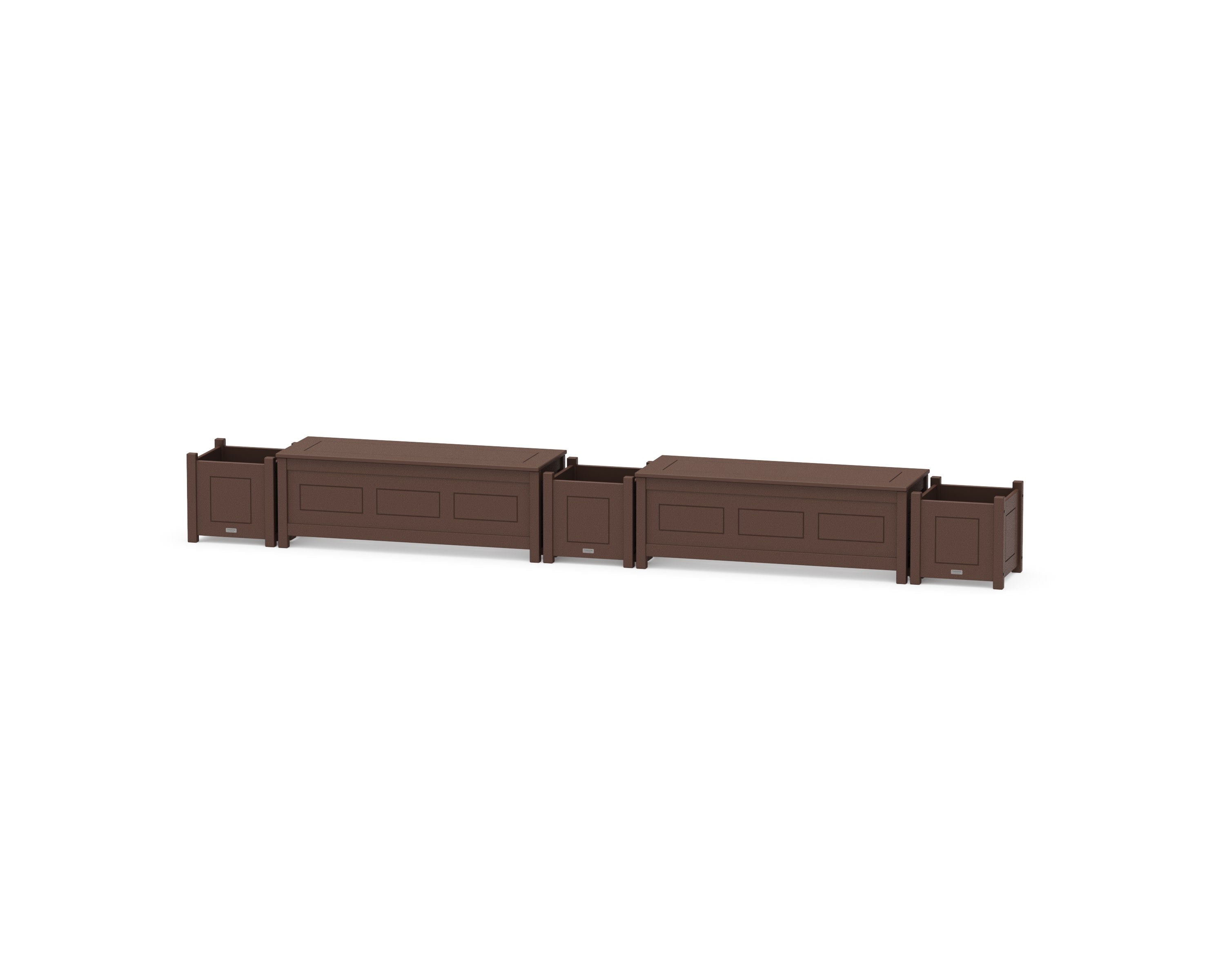 48" Country Living Straight Double Planter Storage Bench Set in Mahogany