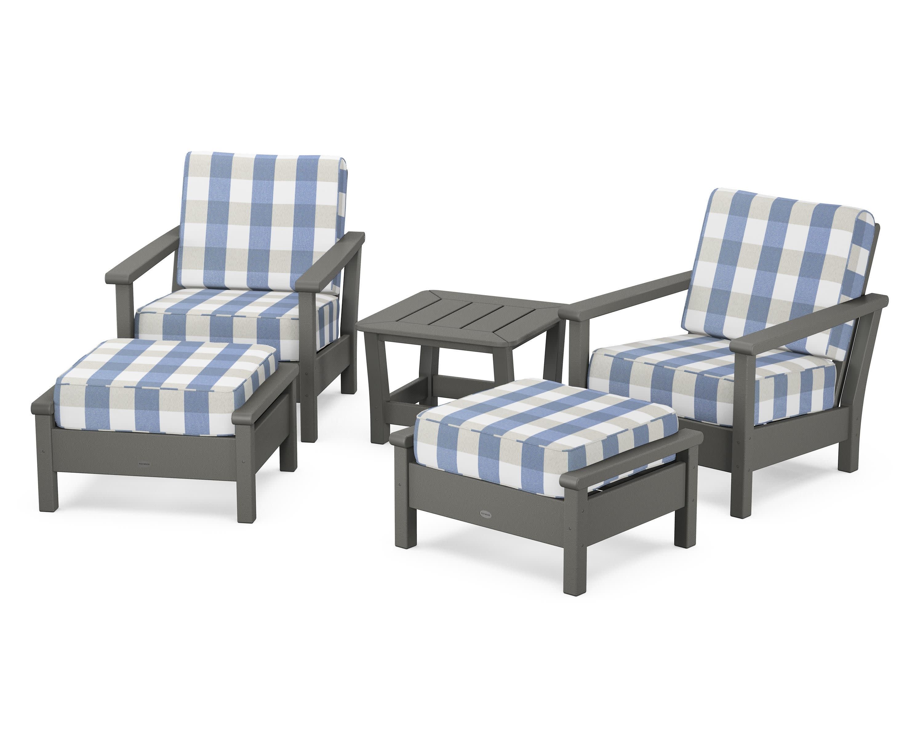 Harbour 5-Piece Deep Seating Chair Set in Slate Grey / Buffalo Plaid Sky Blue